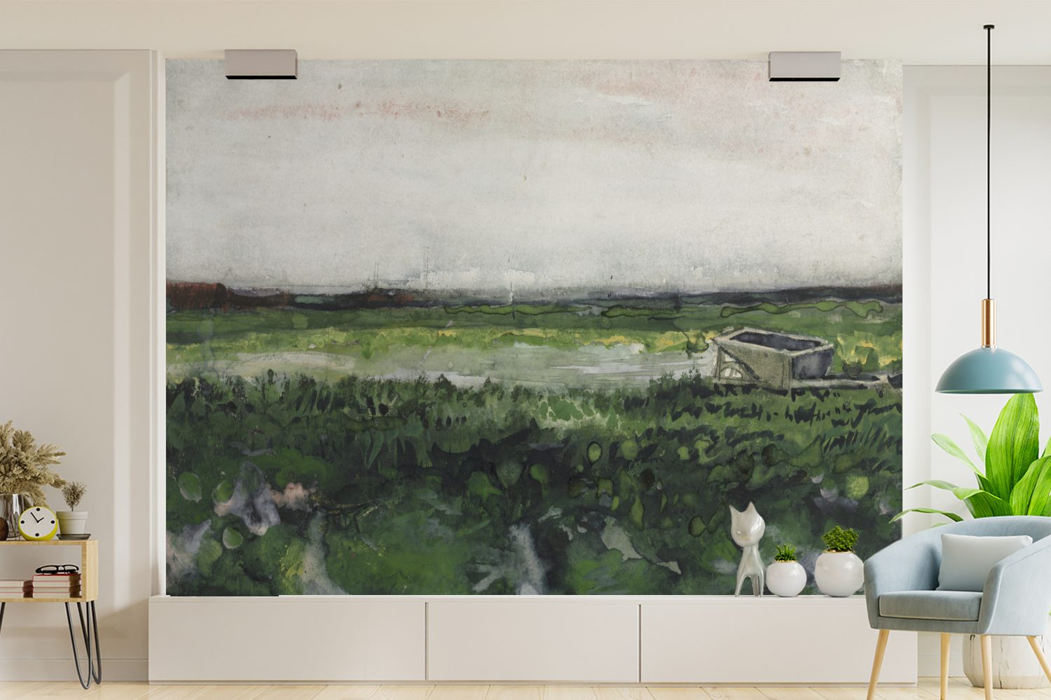 für Montagefertig - mit van Gogh, bedruckt, Wandtapete Vinyl Landschaft Matt, Vincent Tapete (6 St), MuchoWow Wohnzimmer, Fototapete Schubkarre