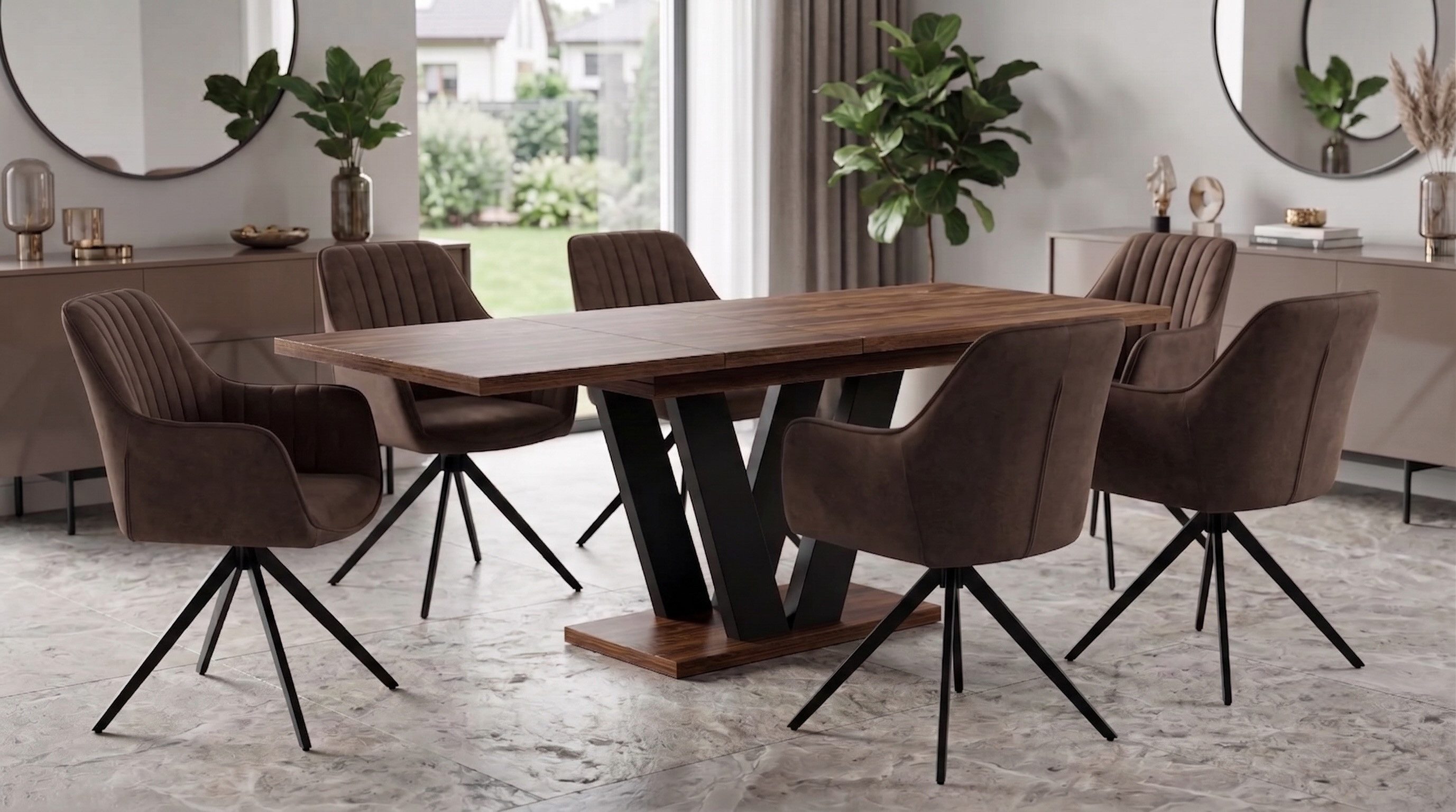 Endo-Moebel Essgruppe Essgruppe Esstisch ausziehbar 130/210cm 6 Stühlen Set Textil Samt, (7-tlg)