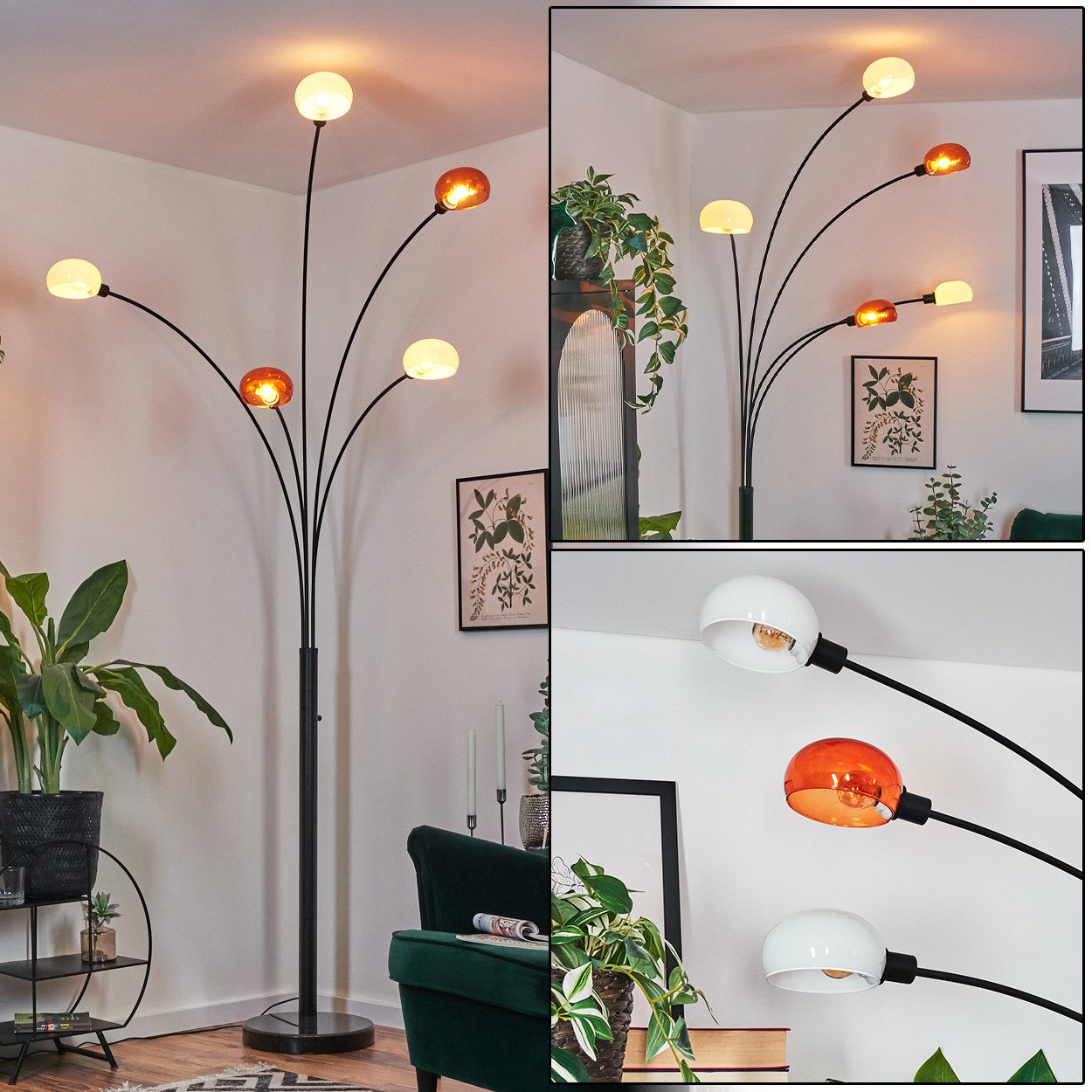 Stehlampe Stehlampe aus Metall in Schwarz/Orange/Weiß, Retro-Design
