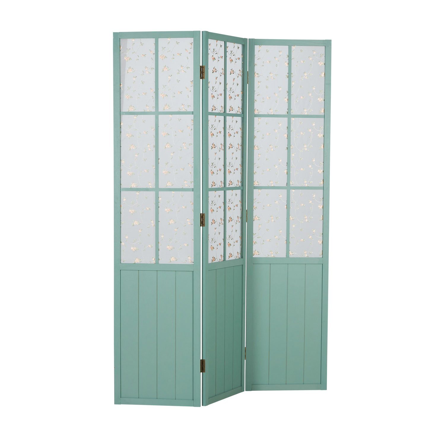 Homestyle4u Paravent Raumteiler Holz Trennwand Sichtschutz Indoor Blumenmuster Motiv (3-teilig), 3-teilig, Türkis, faltbar