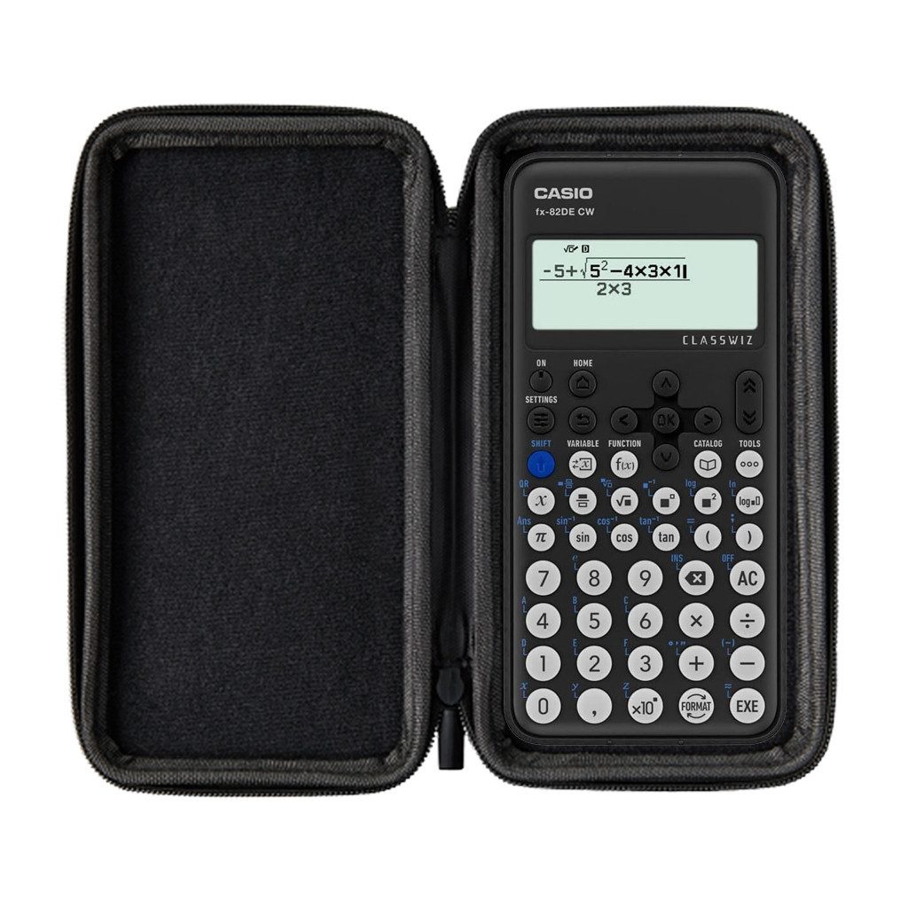 CASIO Taschenrechner fx-82DE CW inkl. Schutztasche Blau & Fachbuch (96 Seiten, DIN A5)