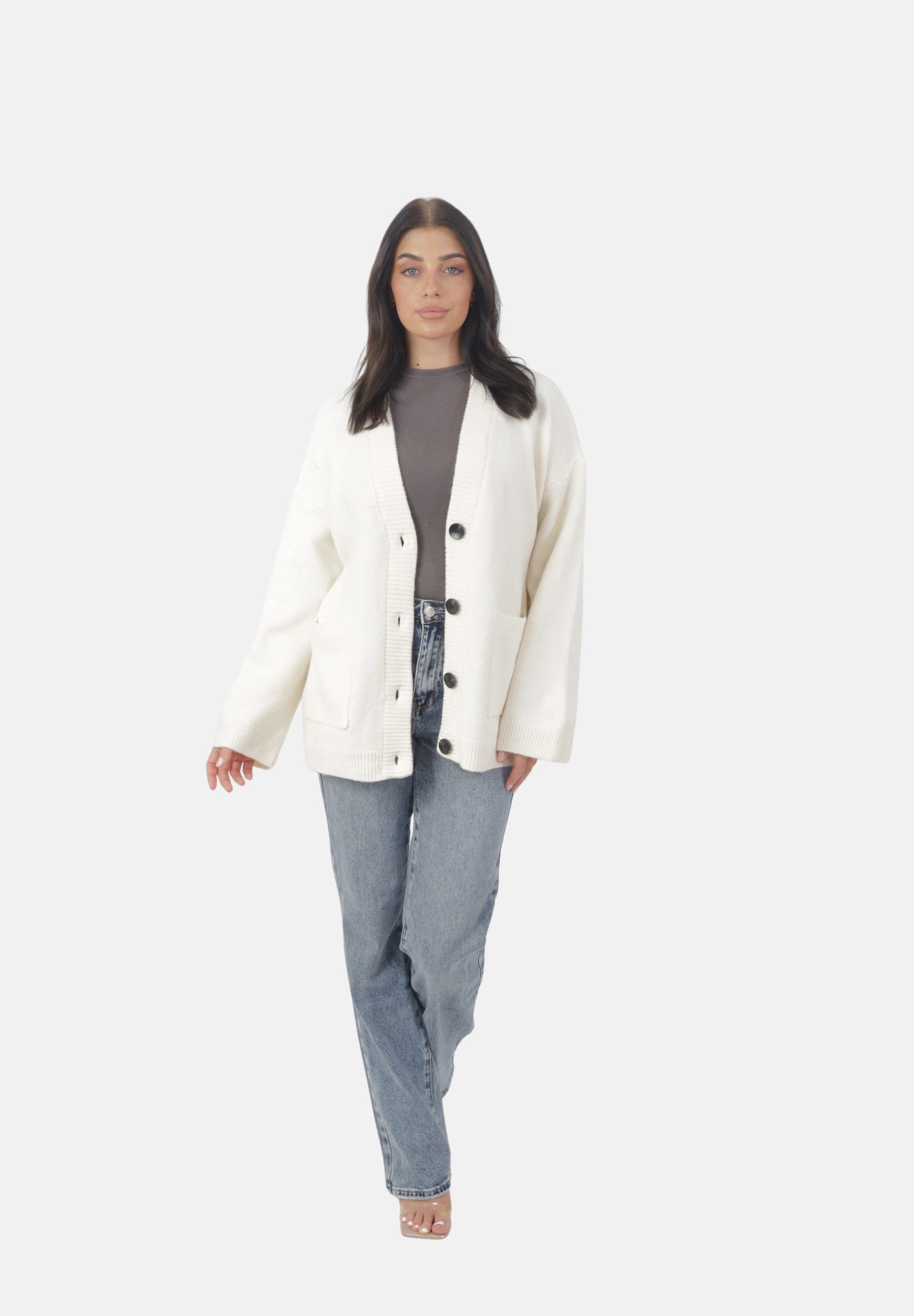 Elara Cardigan — Damen Oversize Strickjacke mit Knöpfen und Taschen