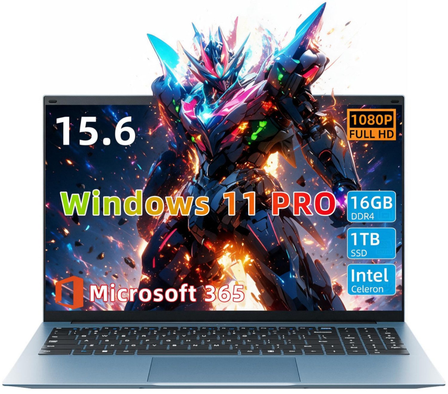 MENGHU 15,6 Zoll Laptop Windows 11 Pro 16GB RAM 1TB SSD – inkl. Microsoft 365 Notebook (Intel® Celeron® N5100‌ N5100, 16 GB, 1024 GB SSD)