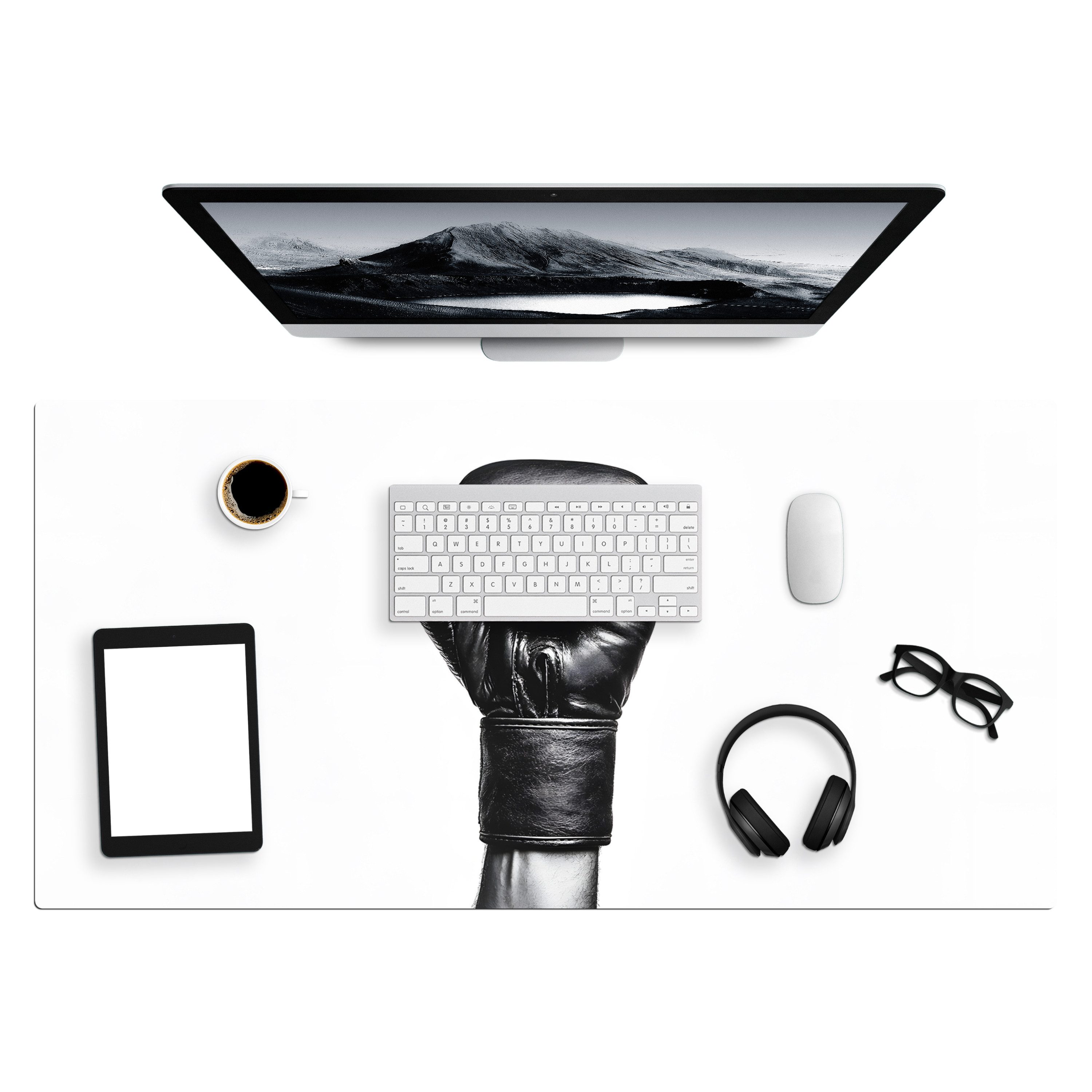 MuchoWow Gaming Mauspad Boxhandschuh - Schwarz - Hand (1-St), Gaming Mousepad XXL, Schreibtischunterlage, Gaming Zubehör, 100x50 cm