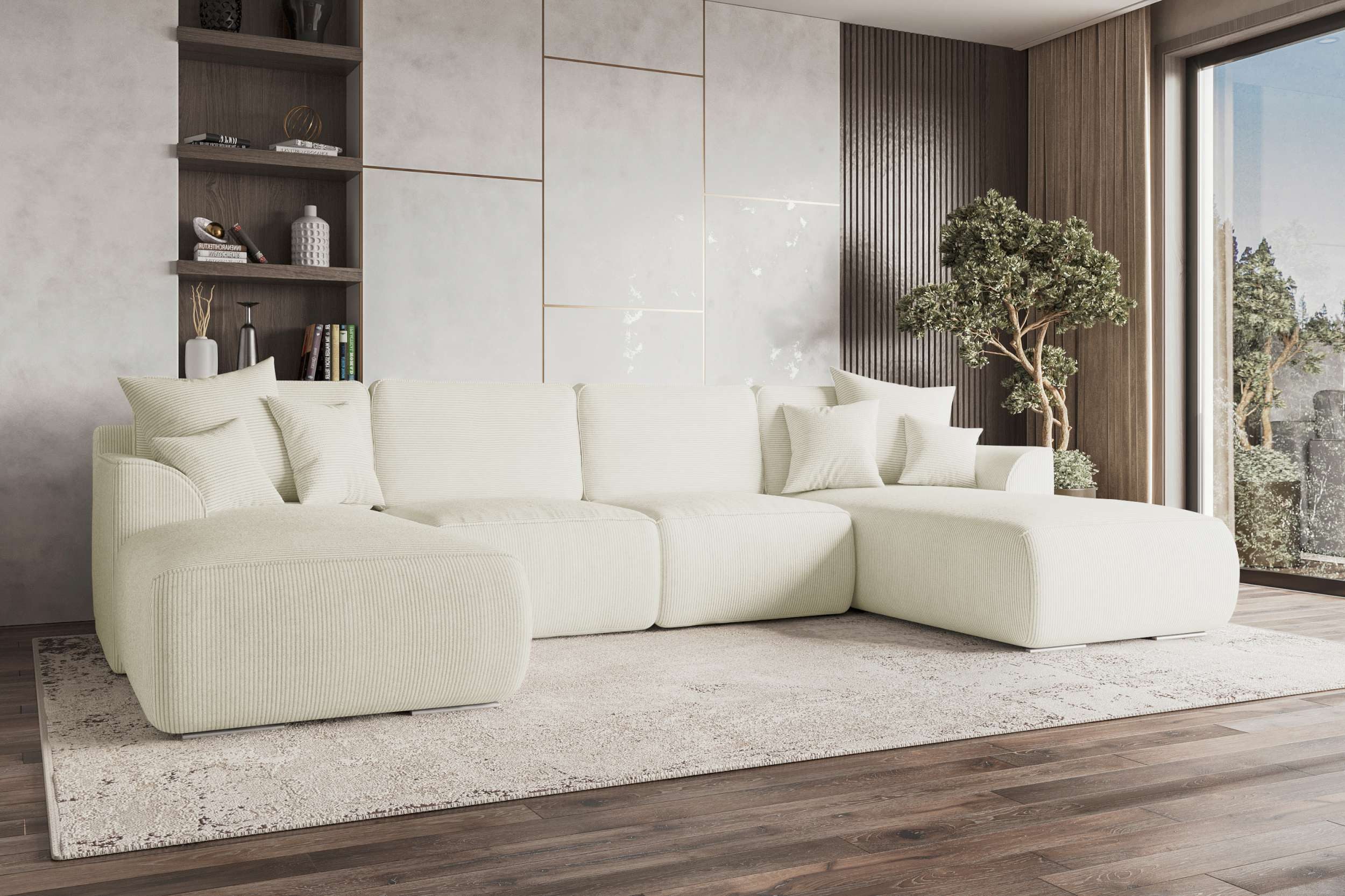 99rooms Wohnlandschaft Gusto, Sofa, U-Form, mit Schlaffunktion, mit abnehmbaren Kissen, Bezug - Cord POSO