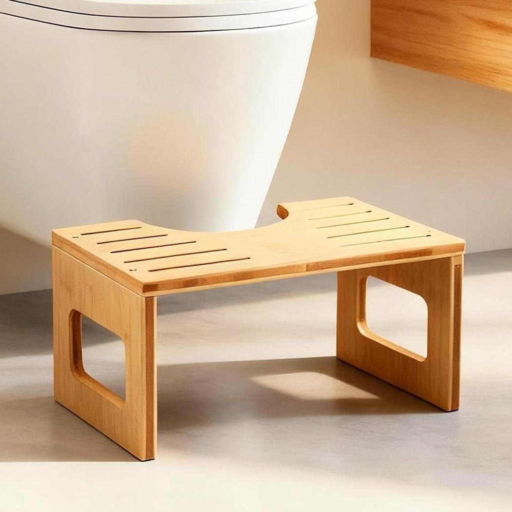 Zedelmaier Toiletten-Stuhl Klappbarer Toilettenhocker aus Bambus, ergonomischer Toilettenhocker