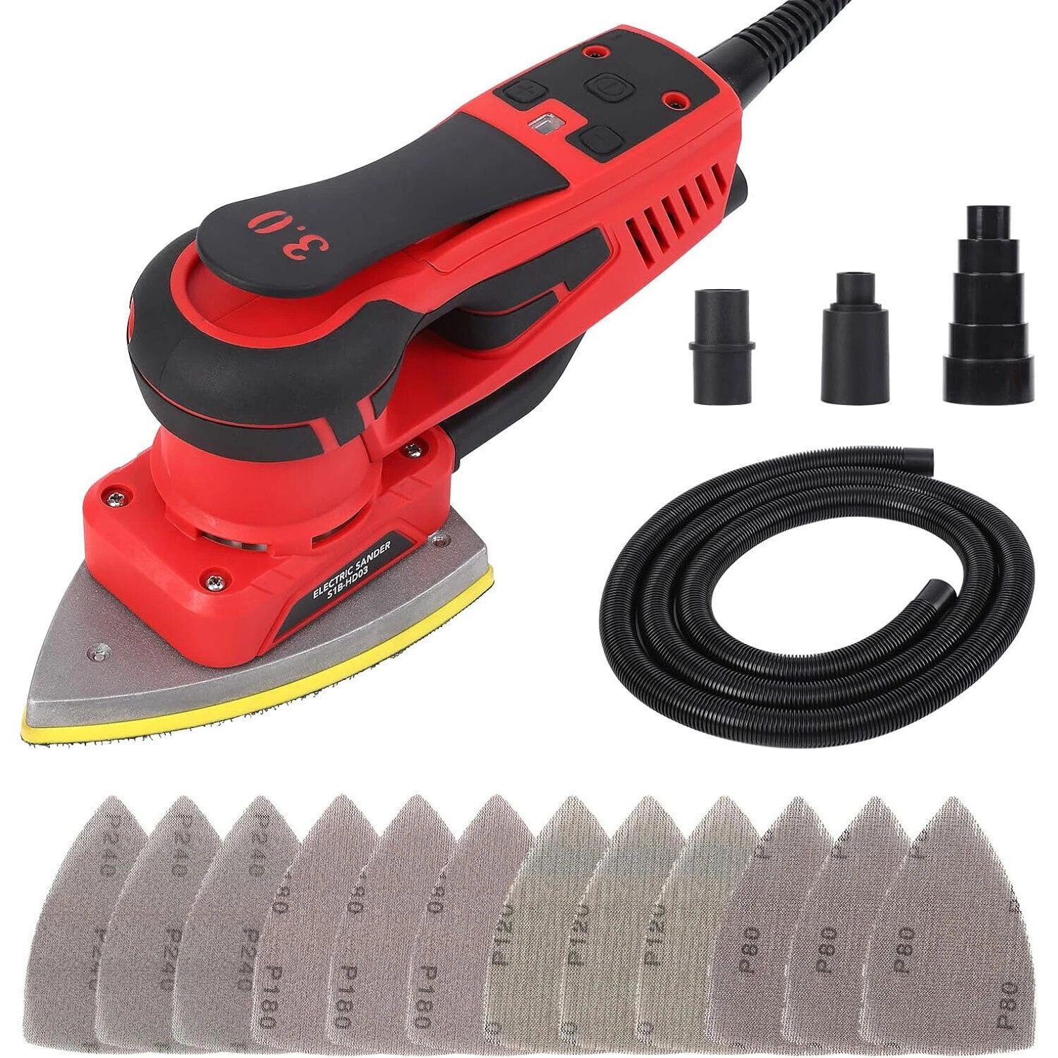 GarveeMore Handschleifer Bürstenloser Schwingschleifer 350W 230V, 6‑stufig Drehzahl, vibrationsarm für Holz Metall Wand, 6‑stufig Drehzahl| vibrationsarm