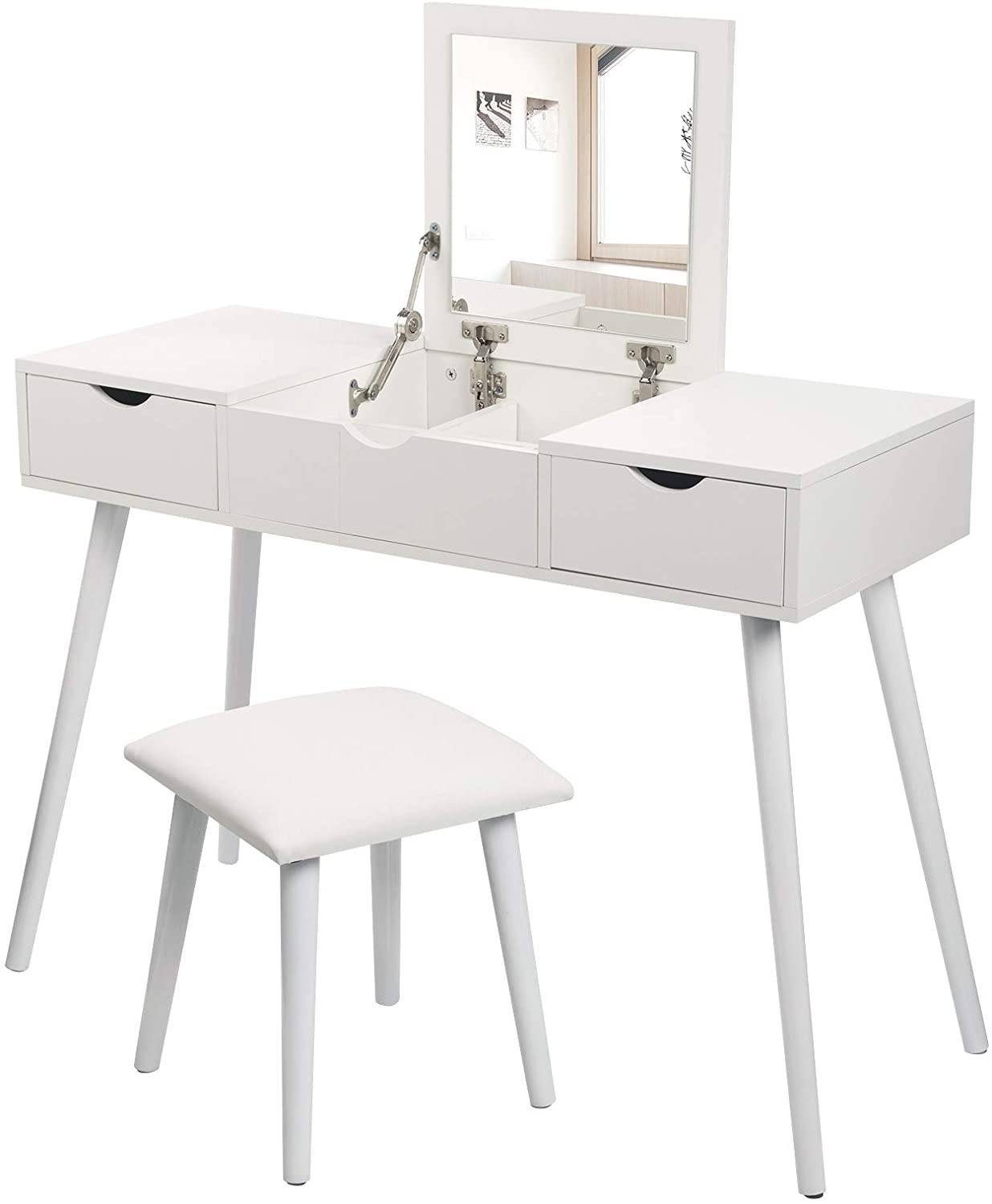 EUGAD Schminktisch (1-St), mit Hocker, Aufklappbarem Spiegel, 2 Schubladen günstig online kaufen