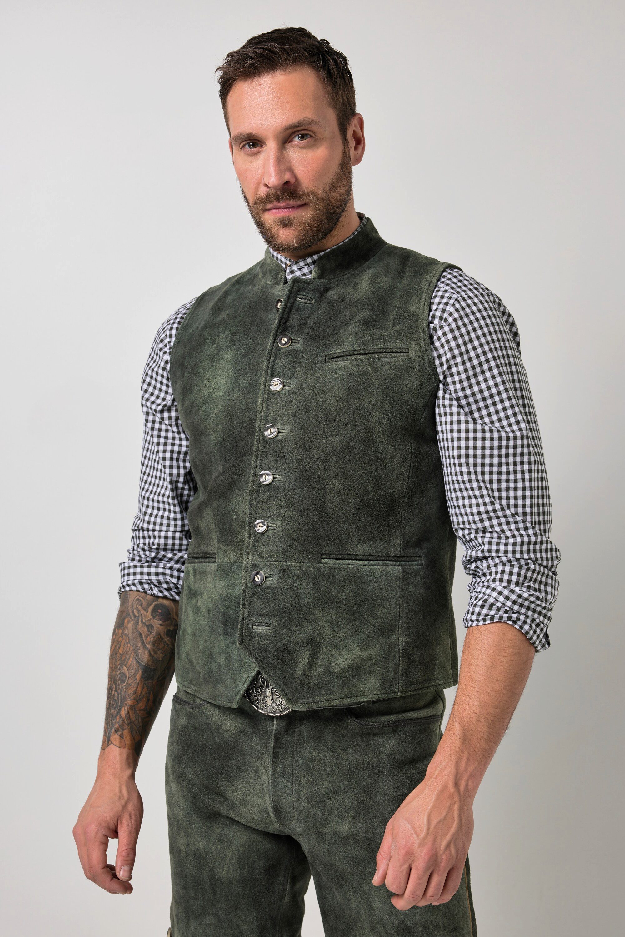 JP1880 Steppweste Leder-Weste Tracht Leder Ziegenveloursleder bis 72