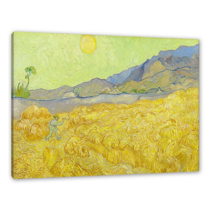 Pixxprint Leinwandbild Vincent Van Gogh - Weizenfeld mit Mäher Wanddekoration (1 St) Leinwandbild fertig bespannt inkl. Zackenaufhänger