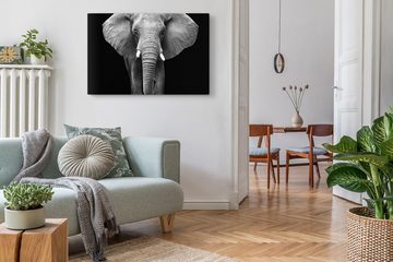 Sinus Art Leinwandbild 120x80cm Wandbild auf Leinwand Grauer Elefant Schwarz Weiß Tierfotogra, (1 St)