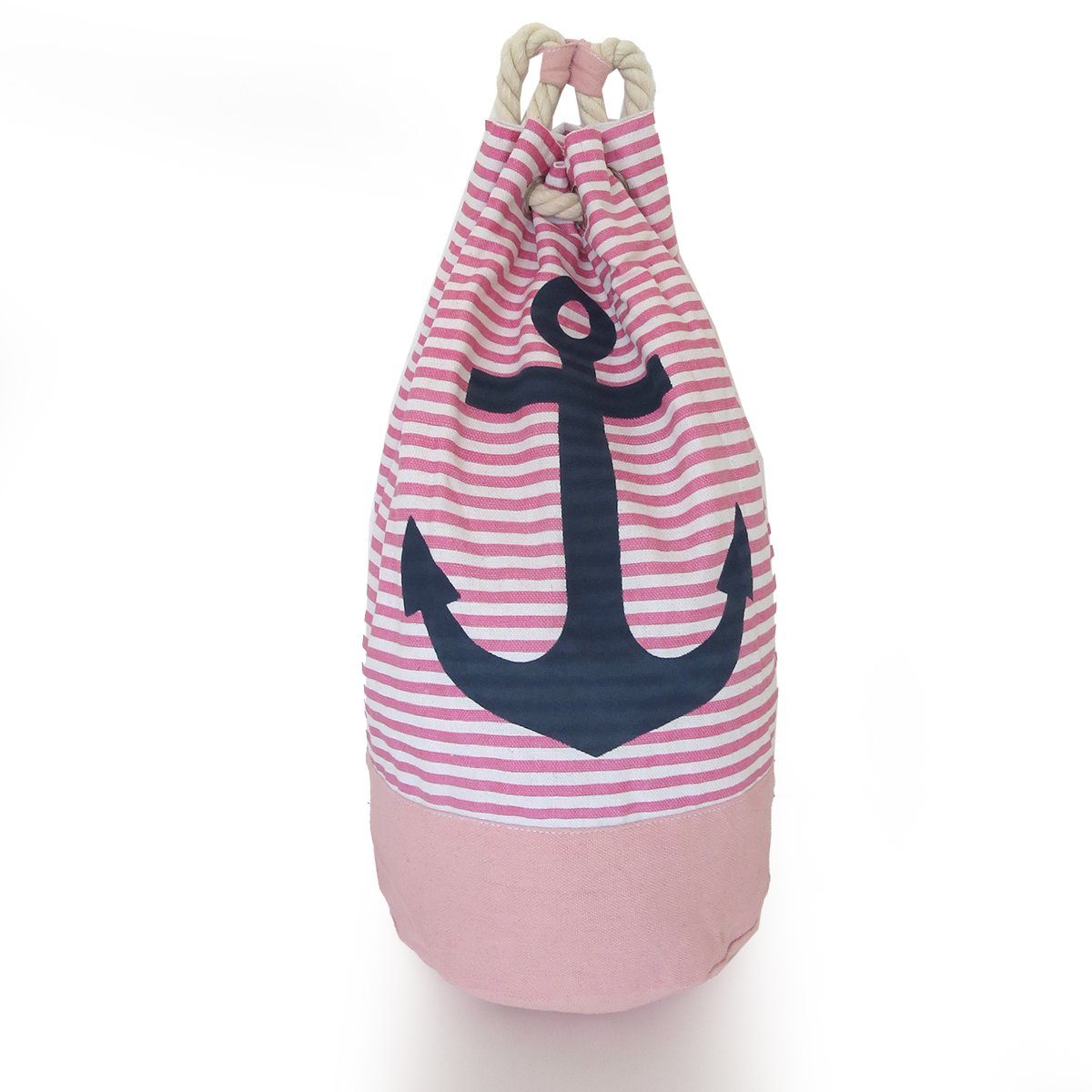 Sonia Originelli Umhängetasche XL Seesack Anker maritim gestreift Tasche rosa-marine | Umhängetaschen