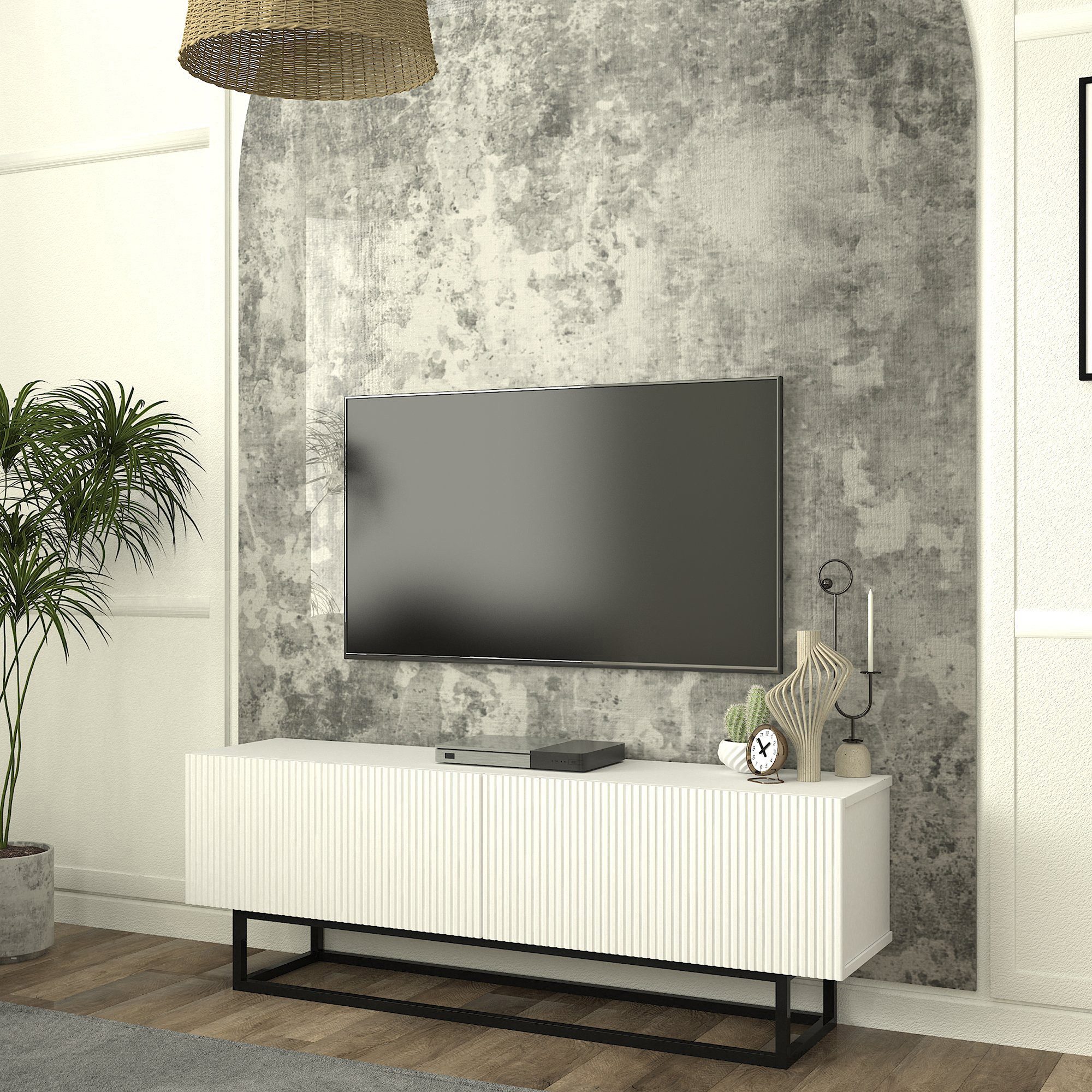 en.casa TV-Schrank »Verpsboga« kurzes Gestell 135 x 32 x 47 cm Weiß