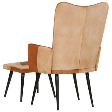 vidaXL Sessel Sessel mit Hocker Braun Echtleder und Canvas (1-St)