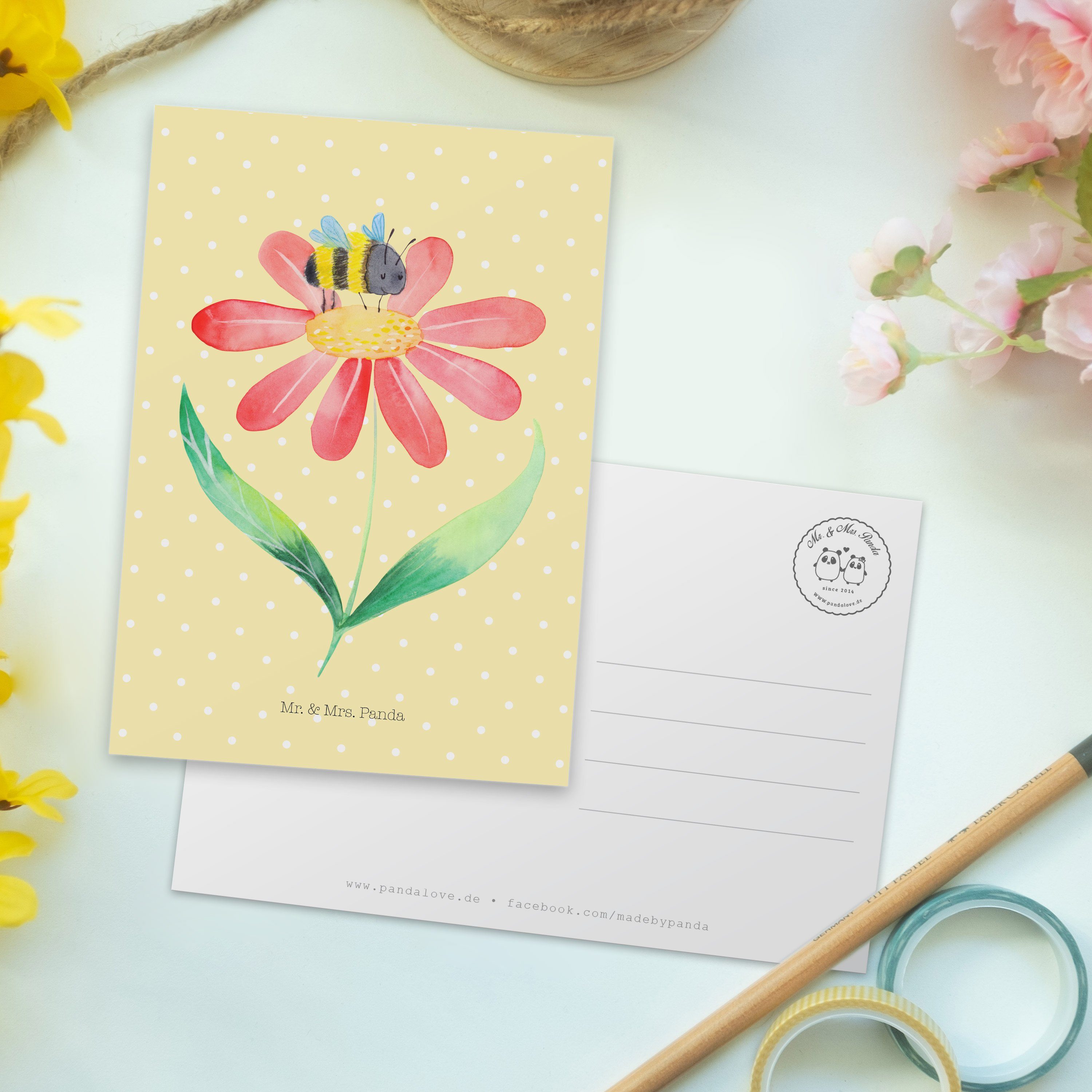 Mr. & Mrs. Tiere, Hummel Pastell - Dankeskarte, Gu - Panda Blume Postkarte Gelb Natur, Geschenk