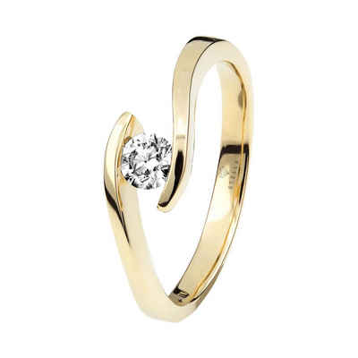 Stella-Jewellery Solitärring 585er Gelbgold Spannring mit Diamant 0,10 ct. (inkl. Etui), mit Brillant 0,10ct. - Poliert