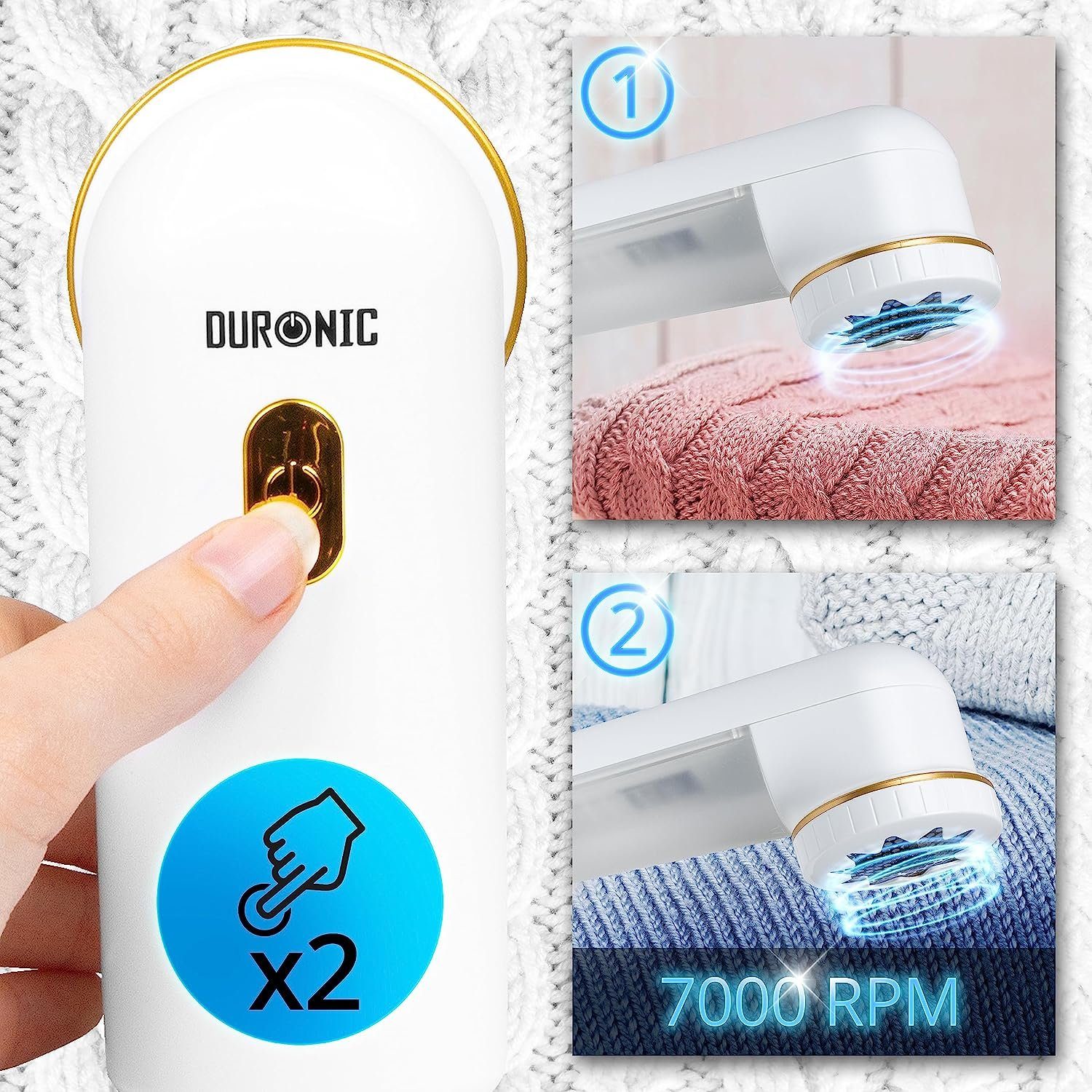 Duronic Fusselrasierer, FS22 WE Fusselrasierer, Fusselentferner mit 2 Geschwindigkeitsstufen