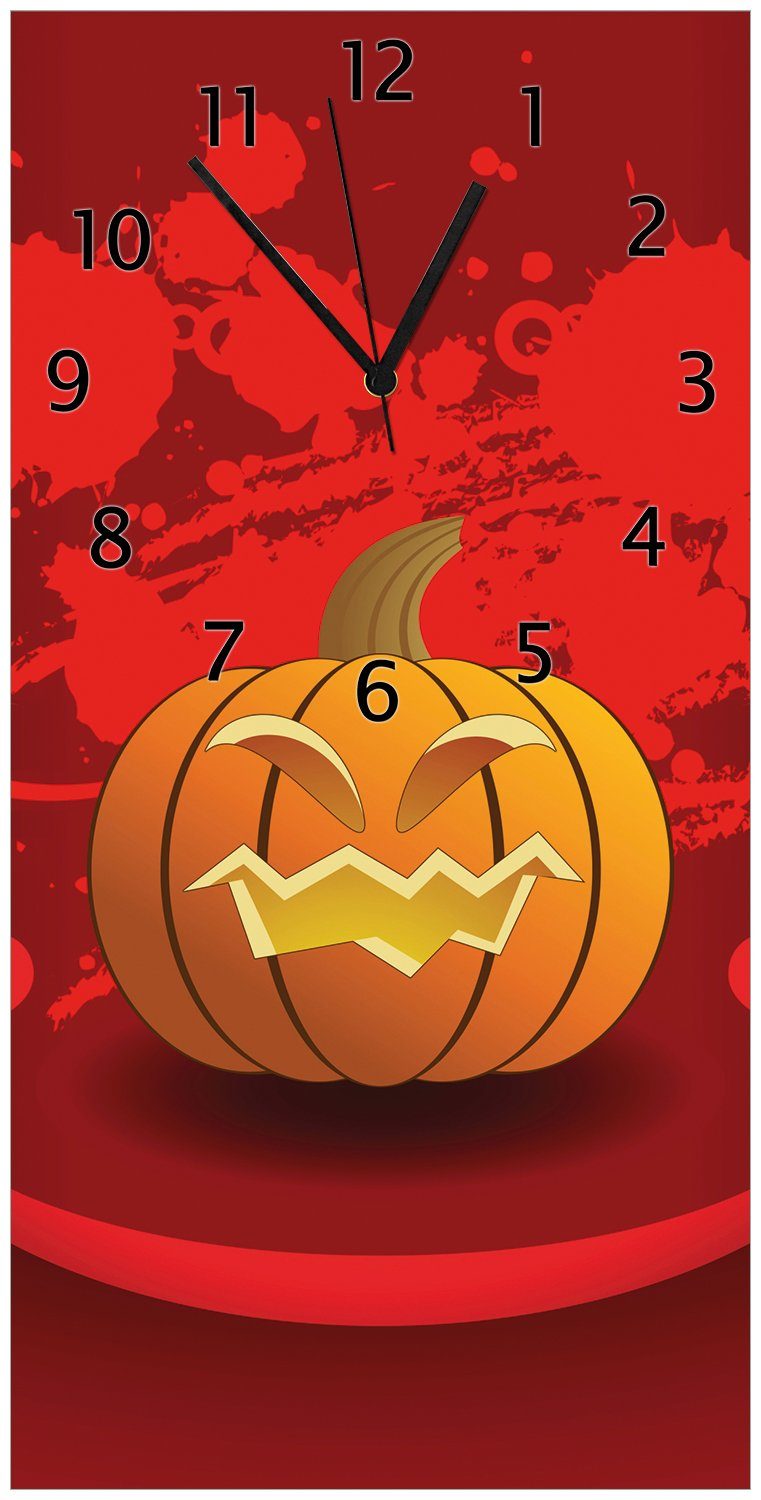 Wallario Wanduhr Geschnitzter Halloween-Kürbis im Comic Stil (Uhr aus Acryl)