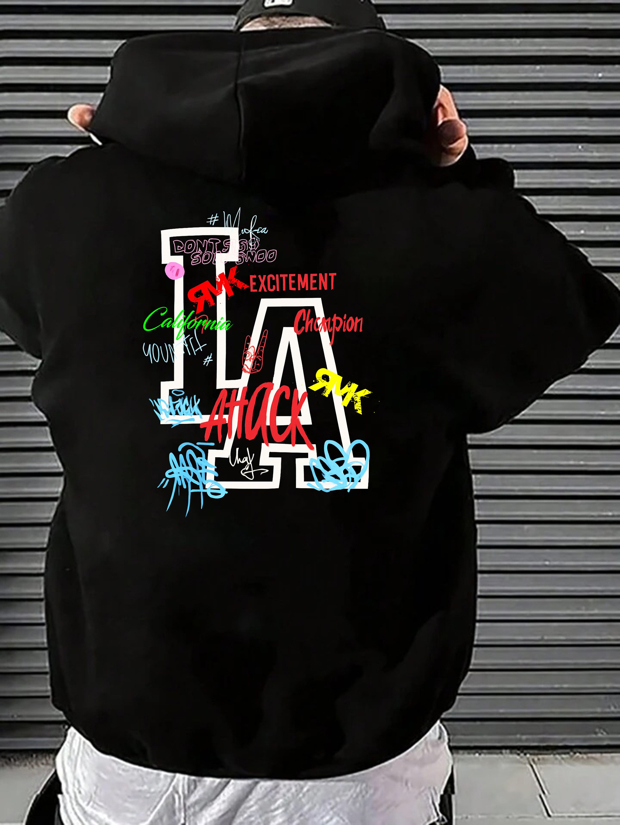 RMK Hoodie Herren Kapuzenpullover Pullover Langarmshirt Oversize LA Graffiti Los Angeles Print