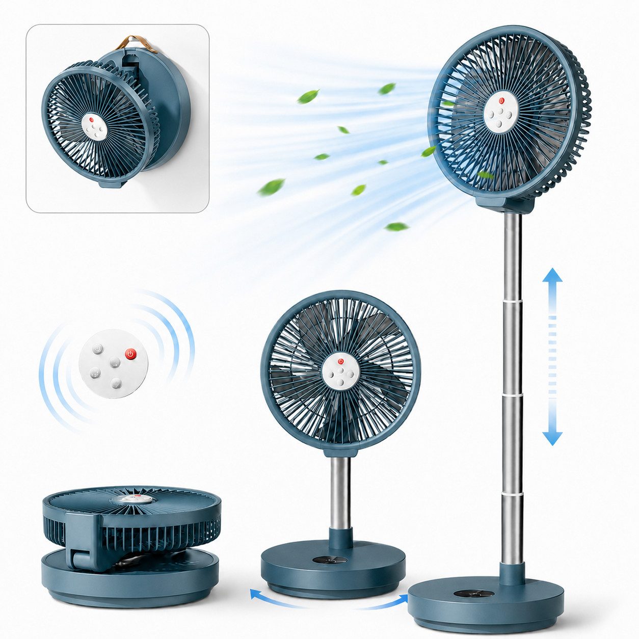 MOPUEA Standventilator Akku-Standventilator mit Fernbedienung, Tragbarer zusammenklappbarer, 6 einstellbaren, LED-Nachtlicht, USB-C, für Schlafzimmer und Camping