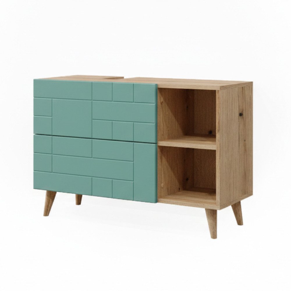 Vicco Waschbeckenunterschrank Rudi, Mintgrün/Eiche, 90 x 59 cm mit 2 Schubladen (1-St)