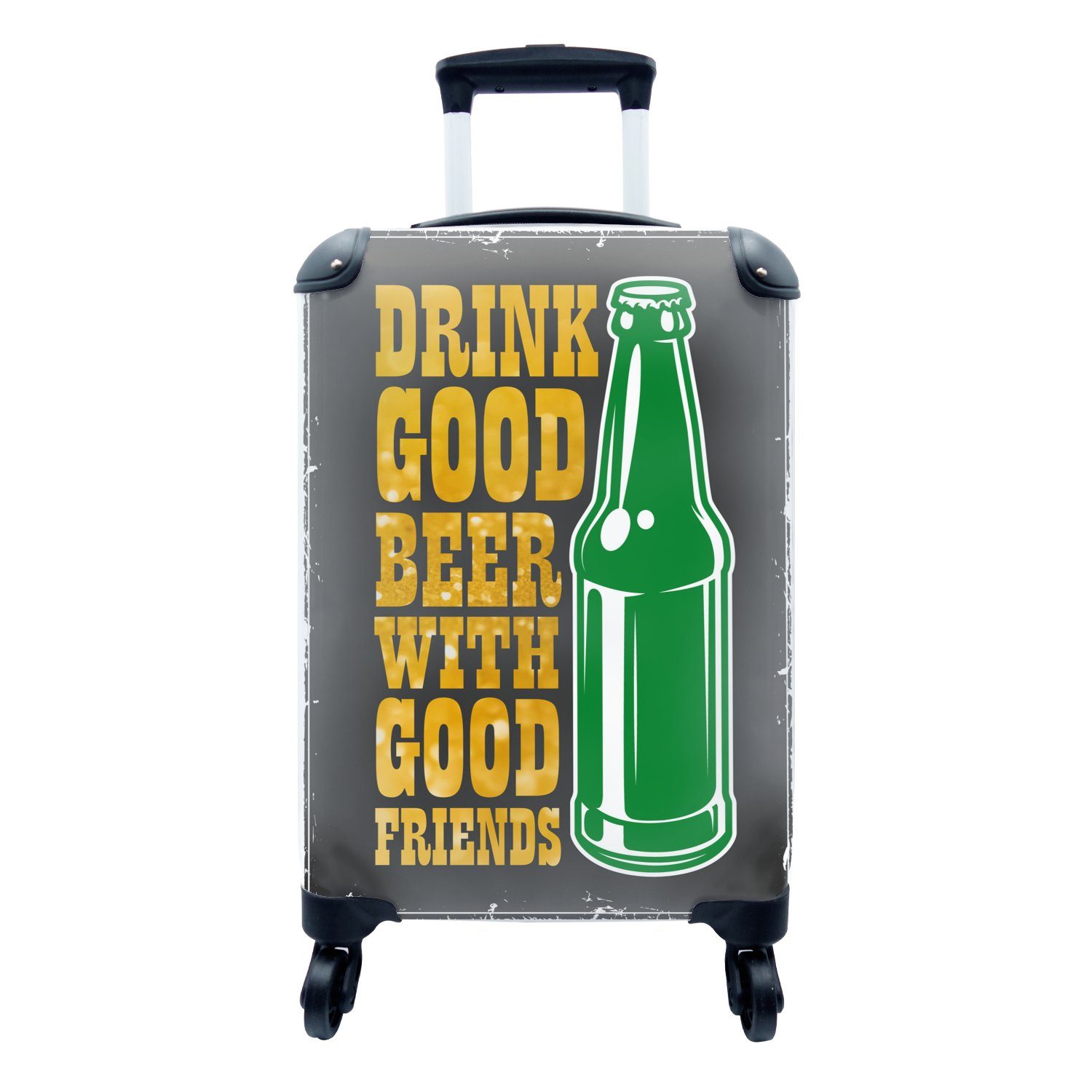 Handgepäck Reisekoffer für - Ferien, Reisetasche Handgepäckkoffer rollen, Trolley, 4 Mancave Flasche mit - - MuchoWow Vintage, Bier Rollen,