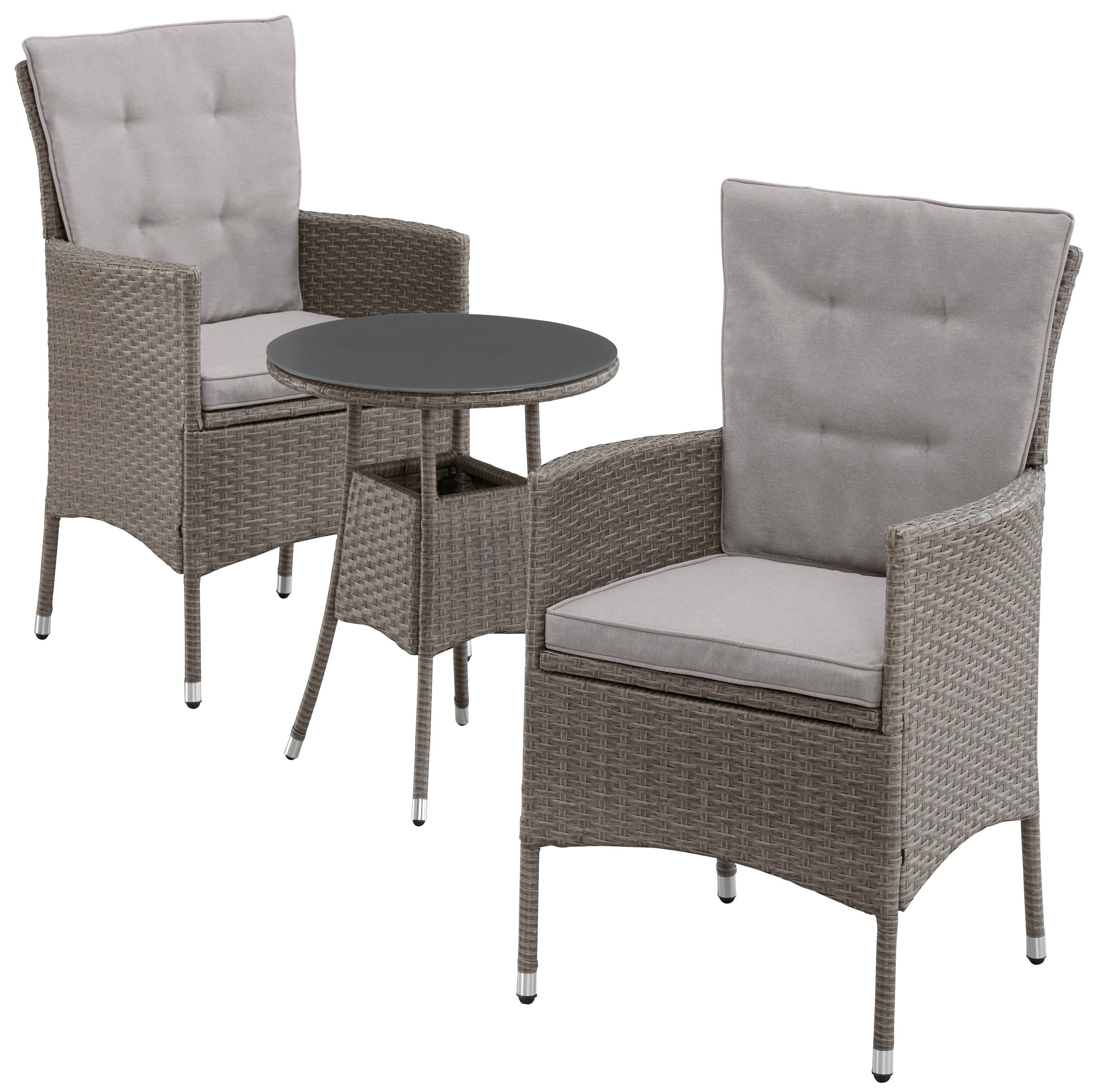 KONIFERA Garten-Essgruppe Balkonset "Mailand", (Set, 7-tlg., 2 Sessel, Tisch Ø 50 cm, inkl. Auflagen), Polyrattan, Tischplatte aus Sicherheitsglas, verzinkter Stahl