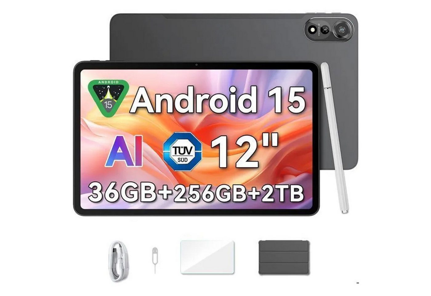 blackview Tablet MEGA2 12" Android 15 4G LTE, 128/256 GB,9000mAh,GPS,13-in-1 Set Tablet (12", 120Hz 2K Gaming Tablet,4G LTE+5G WiFi,WideVine L1,Dual Kamera,Face ID)