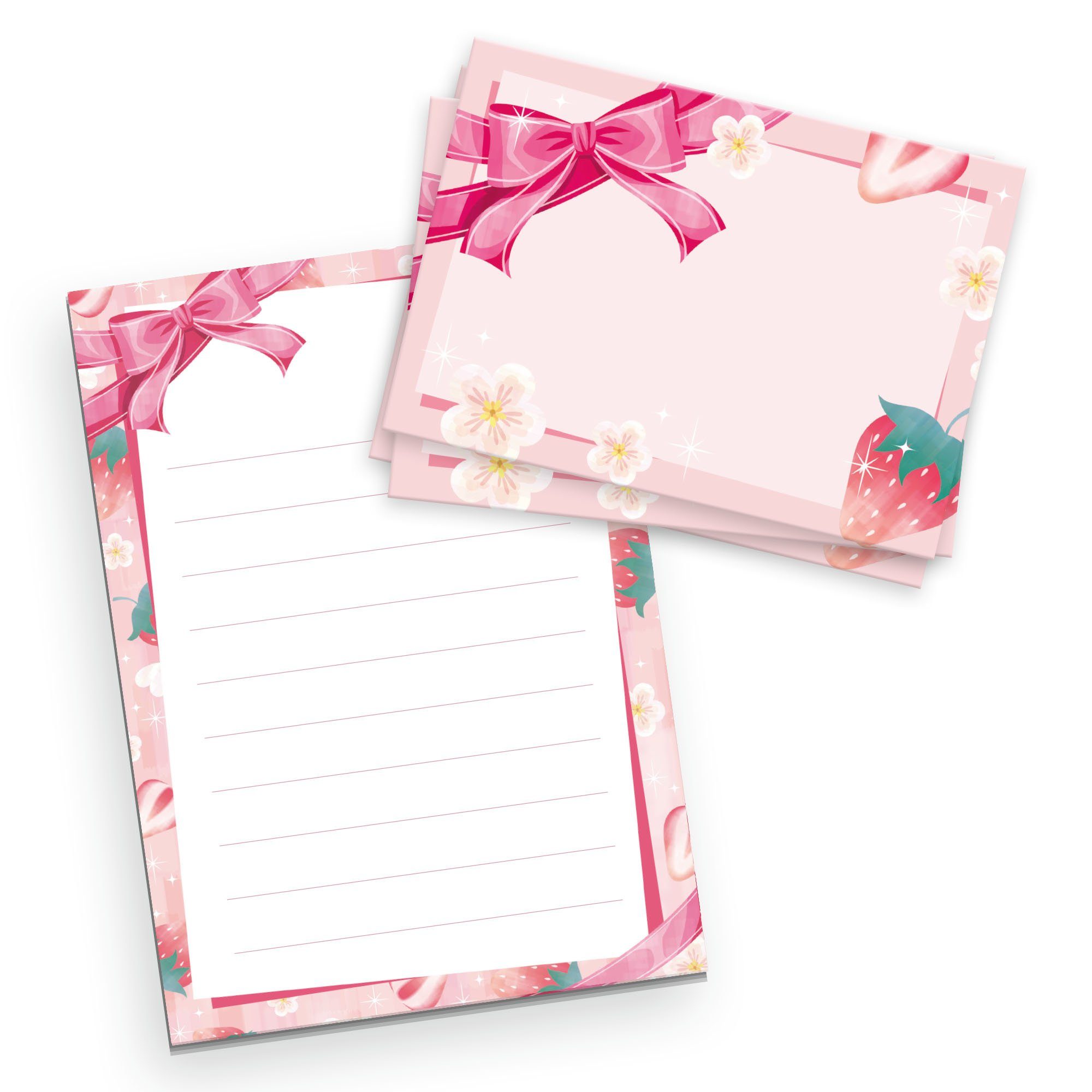 Kreative Feder Briefpapier Briefpapier-Set für Kinder Briefpapier-Block DIN A5 mit 50 Blatt, inkl. 20 Umschlägen, Briefpapier mit Linien, Brief, Post, Schreiben Set Erdbeere