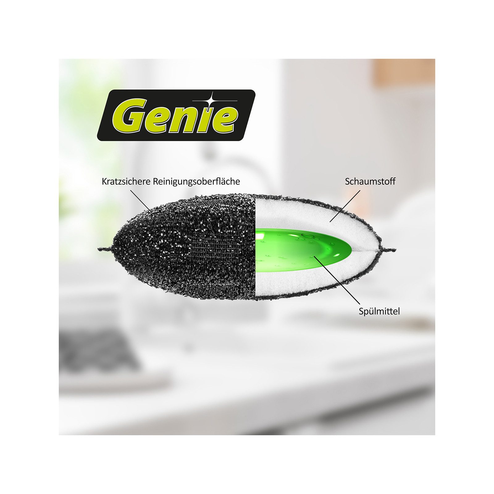 Genius Reinigungsschwamm Genius Clia Genie Spülschwamm 6er Set, Doppelseitiger Putzschwamm, integriertes Spülmittel