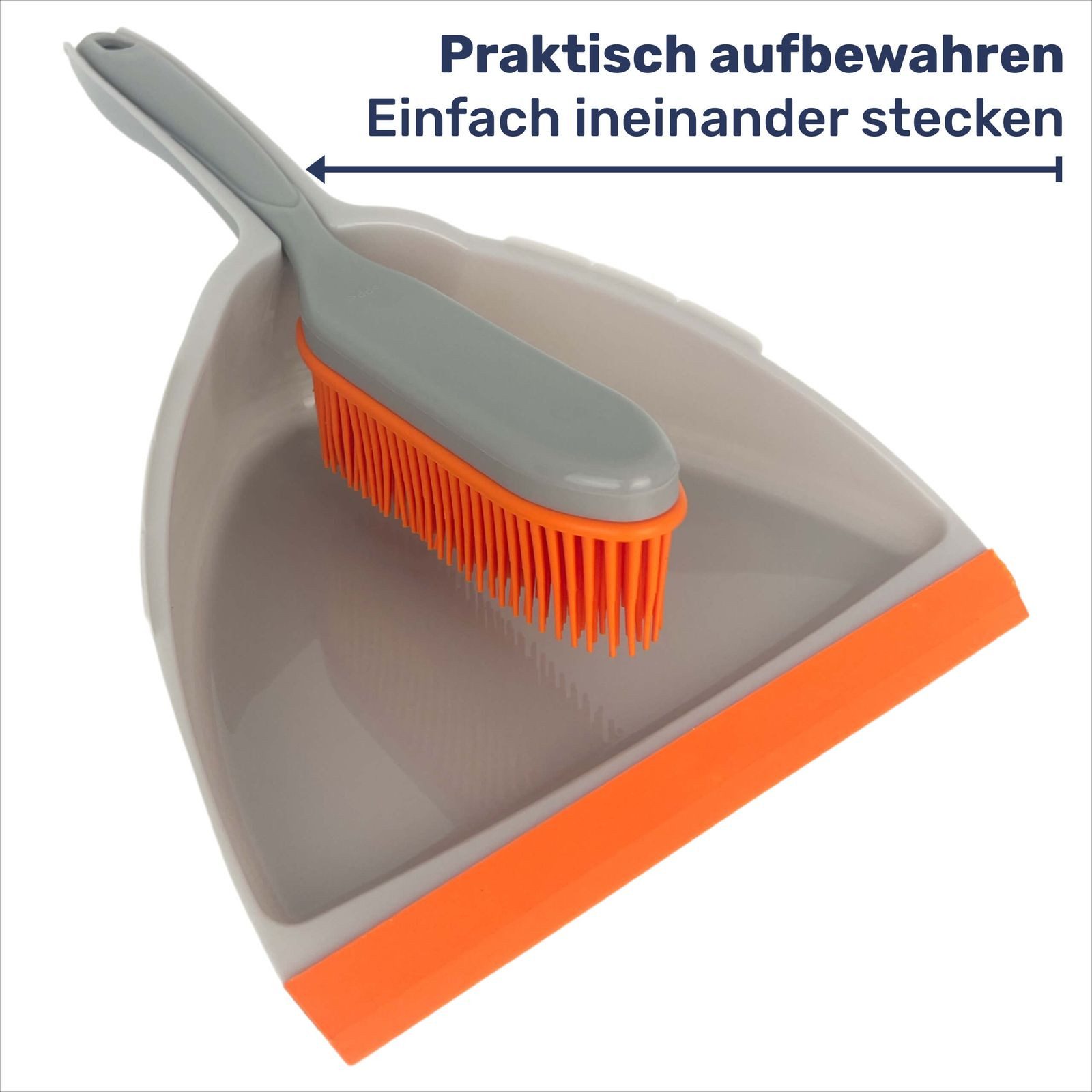 Gravidus Kehrgarnitur 3er Kehrset mit Gummi Handfeger Handbesen Grau/Orange