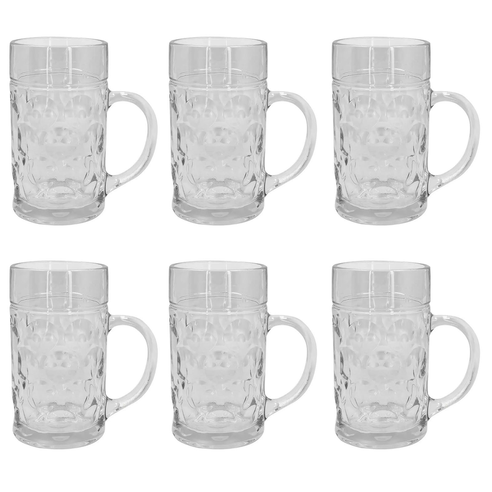 HAC24 Bierkrug Maßkrug Klassischer Bierkrug mit stabilem Henkel Bierglas, 6-tlg., Glas, 1 Liter, Aus robustem Glas