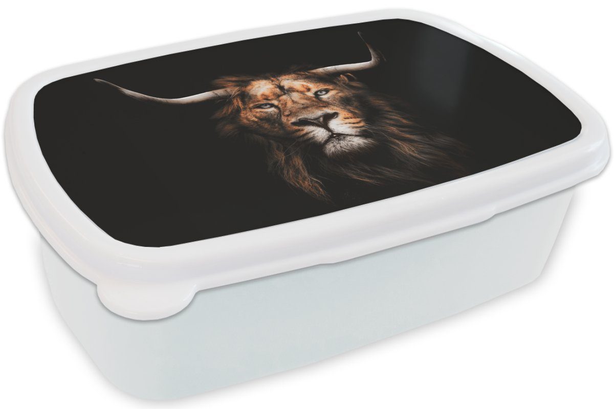 MuchoWow Lunchbox und für Erwachsene, Kunststoff, Kinder Mädchen Löwe und - für Brotbox - (2-tlg), Jungs Brotdose, Horn weiß Schwarz