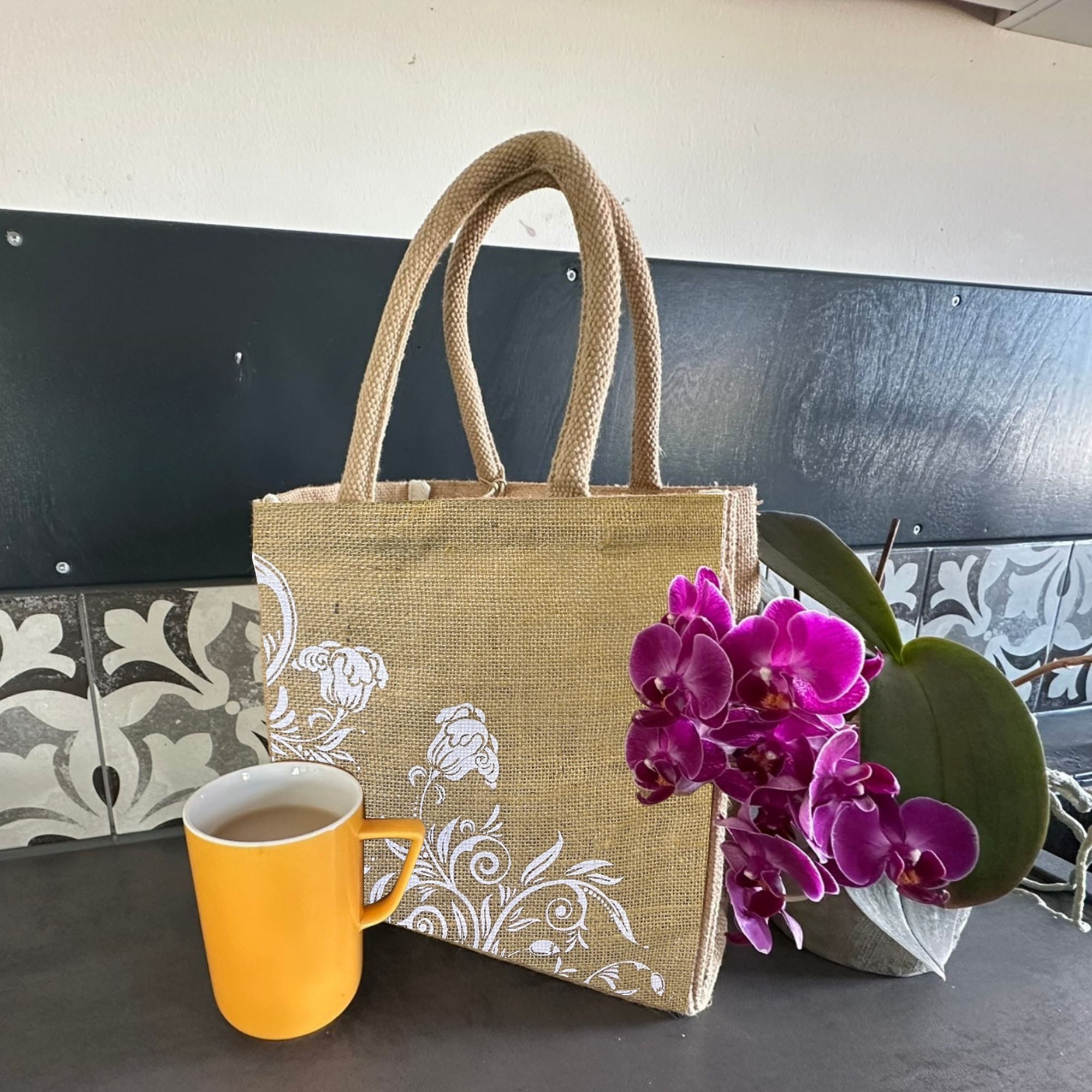 Domelo Handtasche Domelo Jute Handtasche kleine Jutetasche vegane mini Einkaufskorb, Deutsch Designer