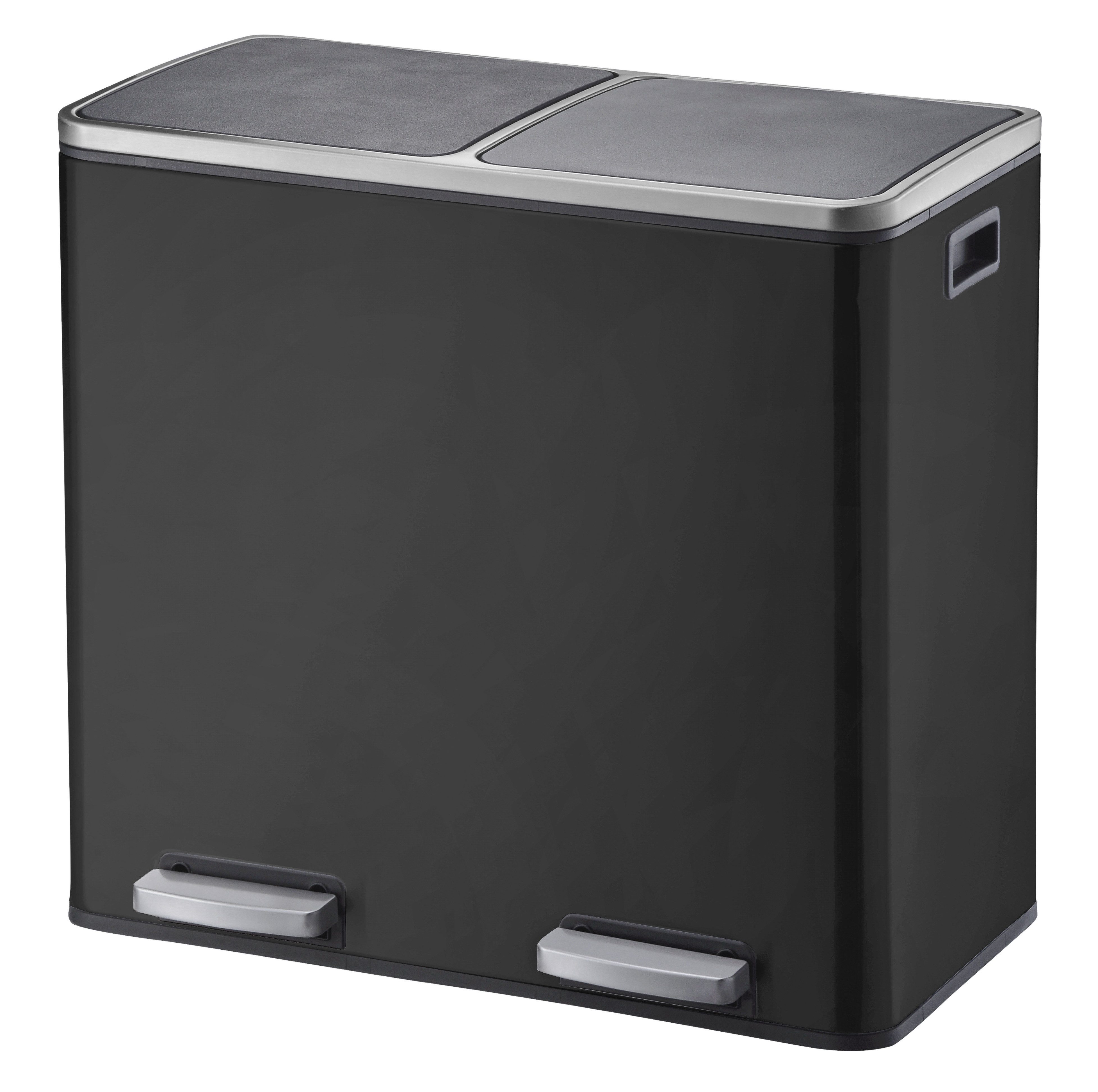 Gardissimo Mülleimer Duo Abfalleimer Treteimer Matty 2 x 30 Liter = 60 Liter matt schwarz, mit Soft-Close Deckel und zwei herausnehmbaren Inneneimern
