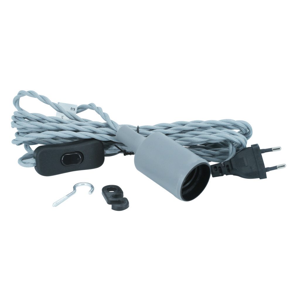 PARUS Pflanzenlampe Zubehör, ohne Leuchtmittel, 4 Meter Kabel, Parus by Venso E27 Lampenfassung Helix 4m Textilkabel Grau, Eurostecke