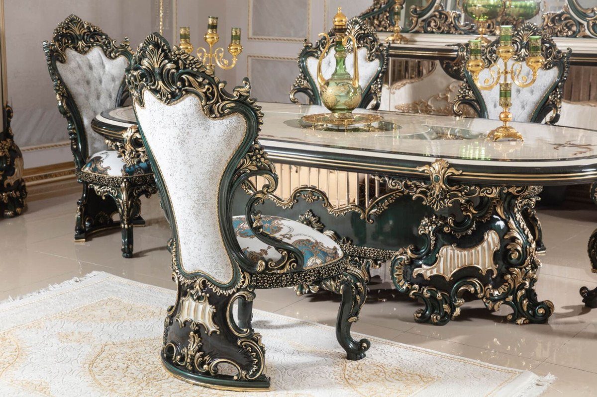 Barock Möbel & - Set Luxus Gold - Qualität - / Barock Barock Luxus im Esszimmer-Set & - Casa Esszimmer 6 Edel 1 Barockstil Esszimmer Möbel Esszimmerstühle - Prunkvoll Esstisch / Barock Weiß Grün Luxus Padrino