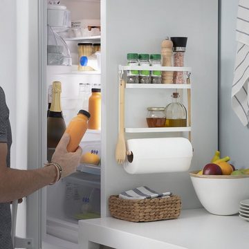 DOTMALL Küchenregal mit Küchenrollenhalter, Magnet Kühlschrank Regal mit 2 Haken