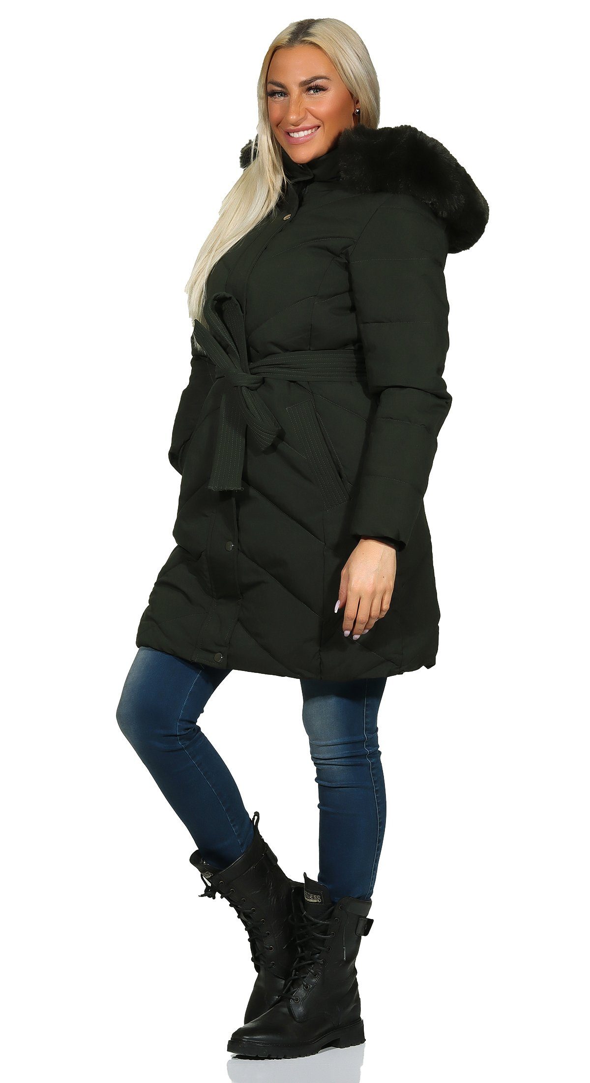 Aurela Damenmode Kurzmantel Steppmantel Damen Mantel diagonal gesteppt mit günstig online kaufen