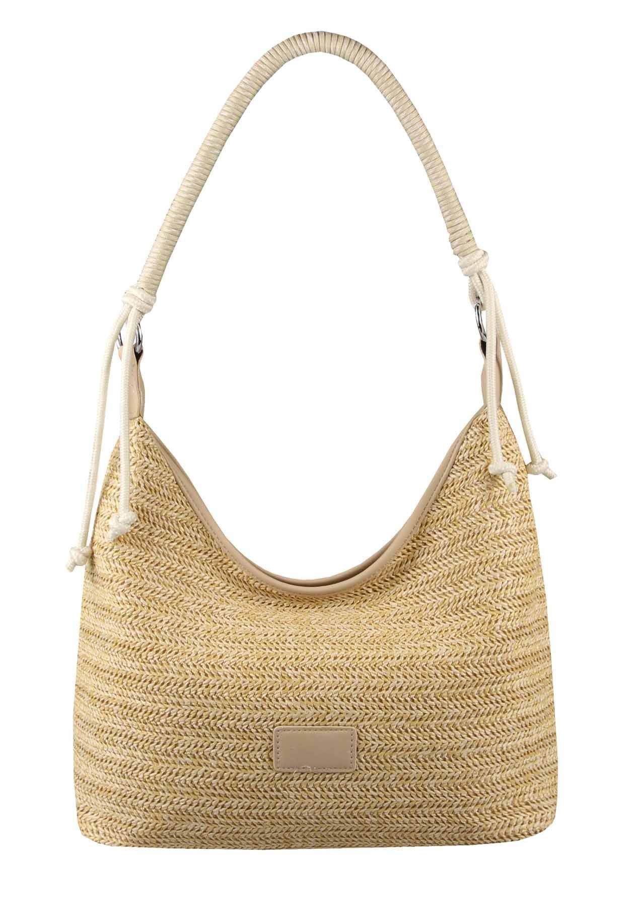 ITALYSHOP24 Schultertasche DAMEN TASCHE Strohtasche Shopper Hobo Geflecht Häkeltasche Crossbody, Boho Beuteltasche Leder Optik Sommer Basttasche Strand Reise Urlaub