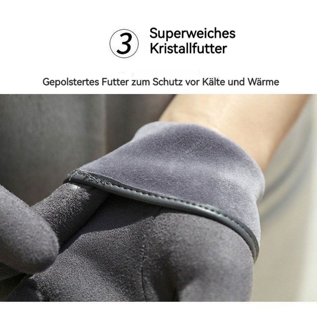 DÖRÖY Fleecehandschuhe Damen gepolsterte Wintermode Grau Touchscreen-Handschuhe warme Handschuhe