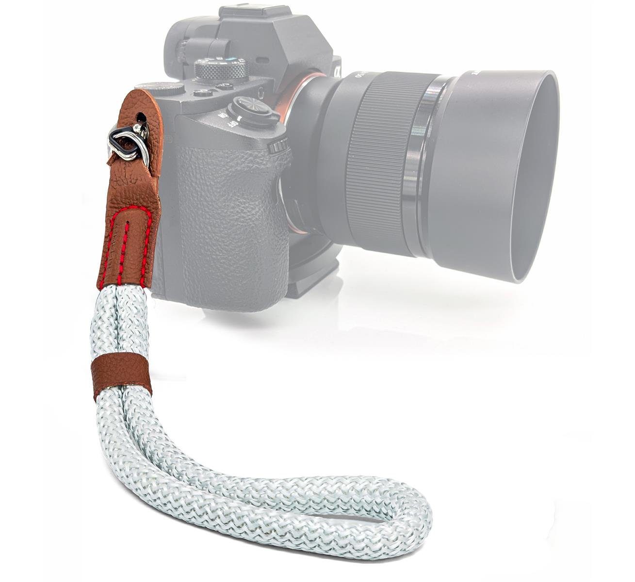 MyGadget Tragegurt Kamera Handschlaufe Kunstleder Handgelenkschlaufe,  MyGadget Kamera Handschlaufe Seil mit Kunstleder Applikationen Retro Look -  Trageschlaufe Handgelenkschlaufe für DSLR SLR Canon, Nikon, Sony - Weiß