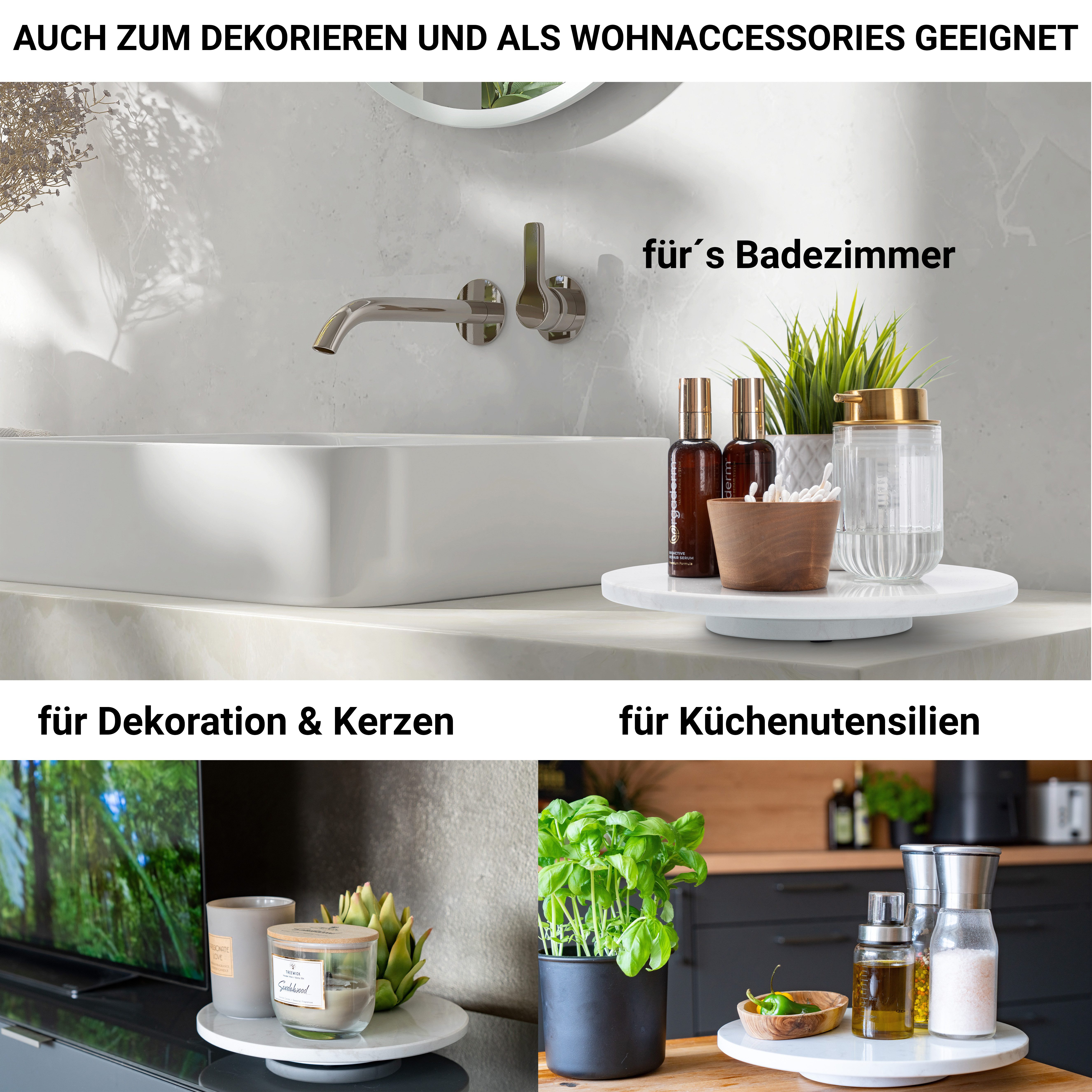 Fino Casa Tortenplatte Fino Casa drehbare Marmorplatte rund Kuchenplatte Wurstplatte, Marmor, (1x drehbare Marmorplatte rund Ø 30 cm), Etagere Lazy Susan Sushi-Platte Antipasti-Platte
