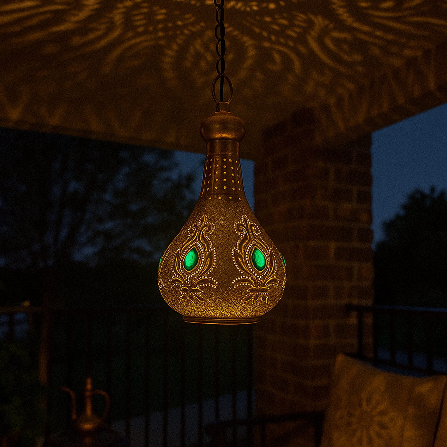 Marrakesch Orient & Mediterran Interior Pendelleuchte Marokkanische Deckenlampe Akif handgefertigt aus Messing in Gold 30 cm, ohne Leuchtmittel, Handarbeit
