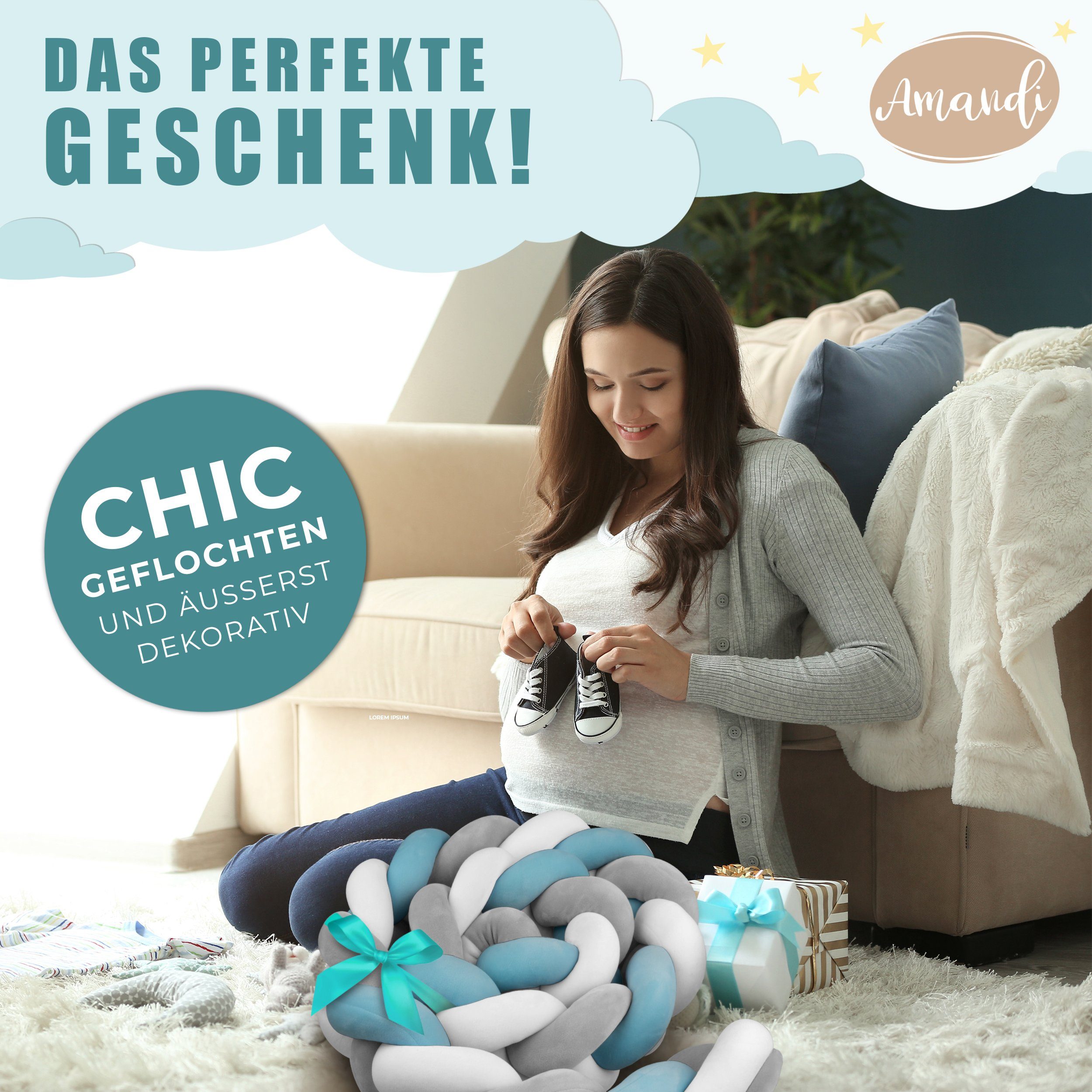 Amandi Bettnestchen - Bettschlange - 2m Bettumrandung fürs Babybett - laborgeprüft, - Babynest geflochten - Sichere Bettumrandung – Bild 5 von 5