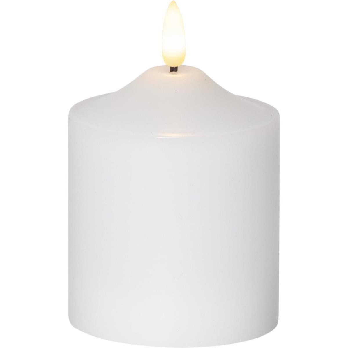 LED-Kerze Flamme Echtwachs warmweiße 3D Flamme H: 12cm Batterie Timer weiß