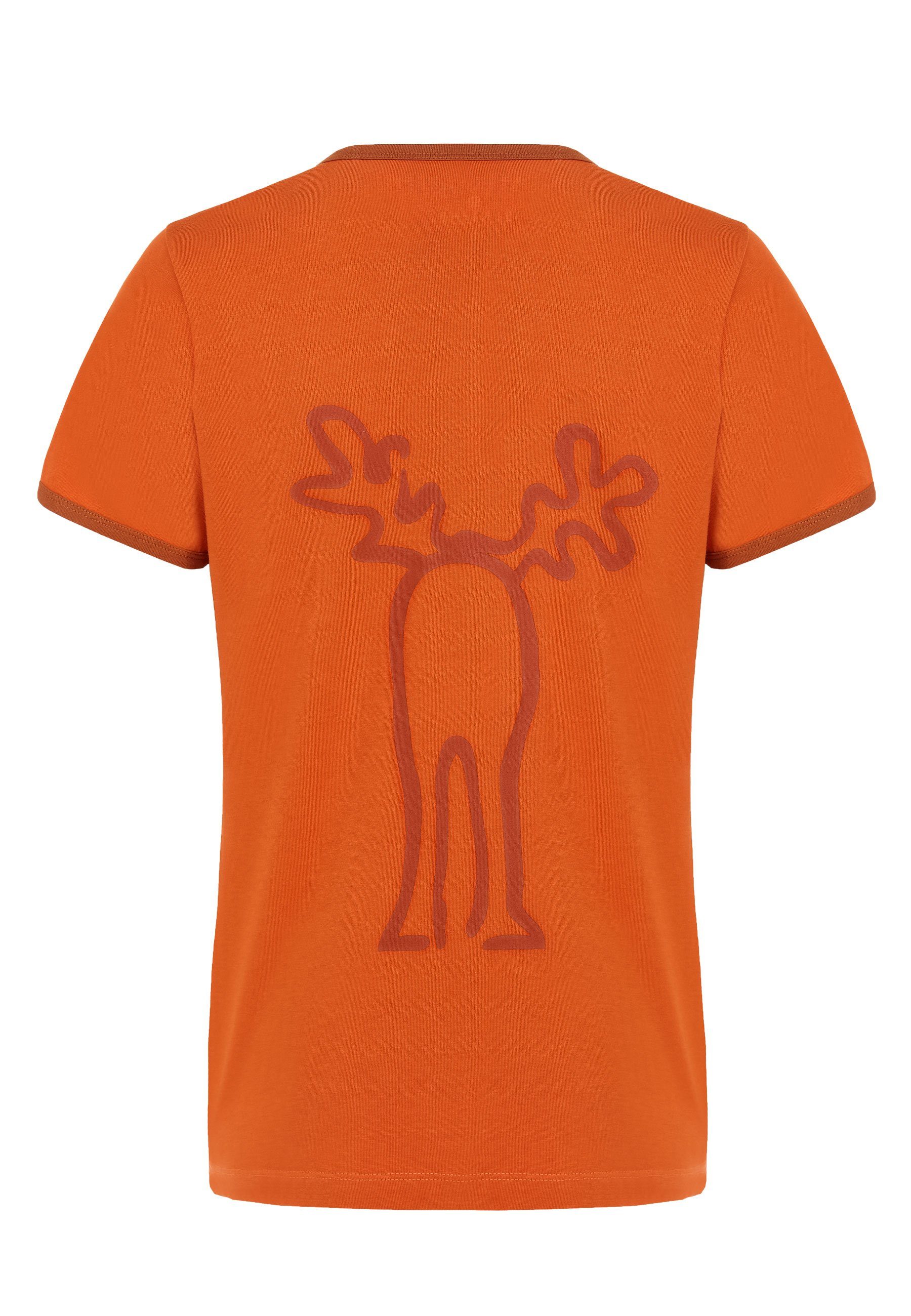 - T-Shirt Rücken Retro Rudolfine Brust Elch darkorange und Elkline orange Print rust