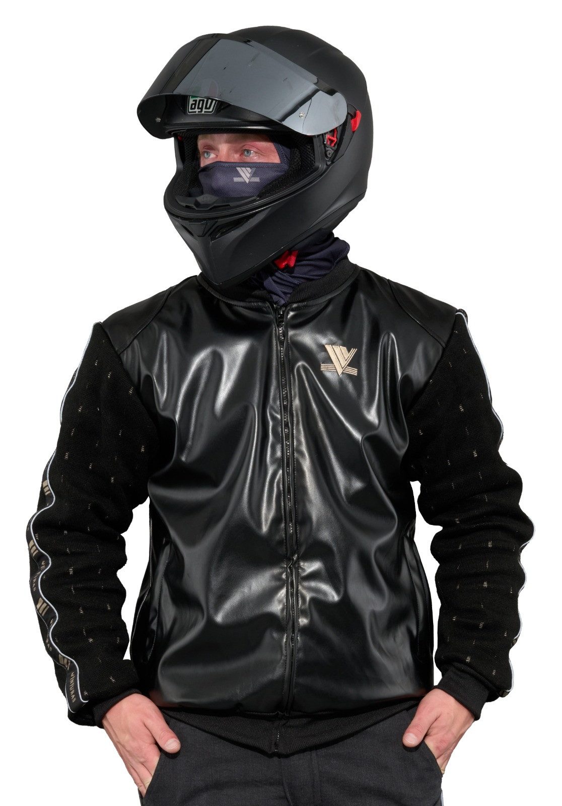 Venturas Motorradjacke 100 % Kevlar, 5 Schutzprotektoren, auch für Freizeit schwarz & weiß 100% hochwertiges Kevlar, 5 Schutzprotektoren, reflektierend bei Nacht