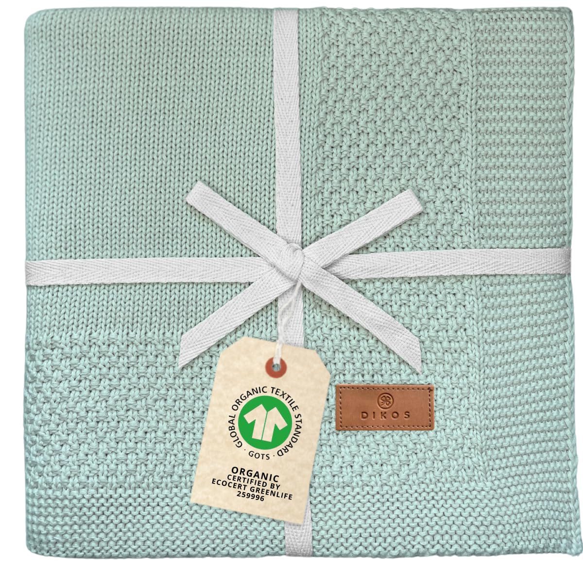Babydecke DIKOS® Kuscheldecke Bordüre *100%* Bio Baumwolle, Geschenk zur Geburt, DIKOS, Strickdecke 75×100, Baby Erstausstattung Neugeborene, Babygeschenk