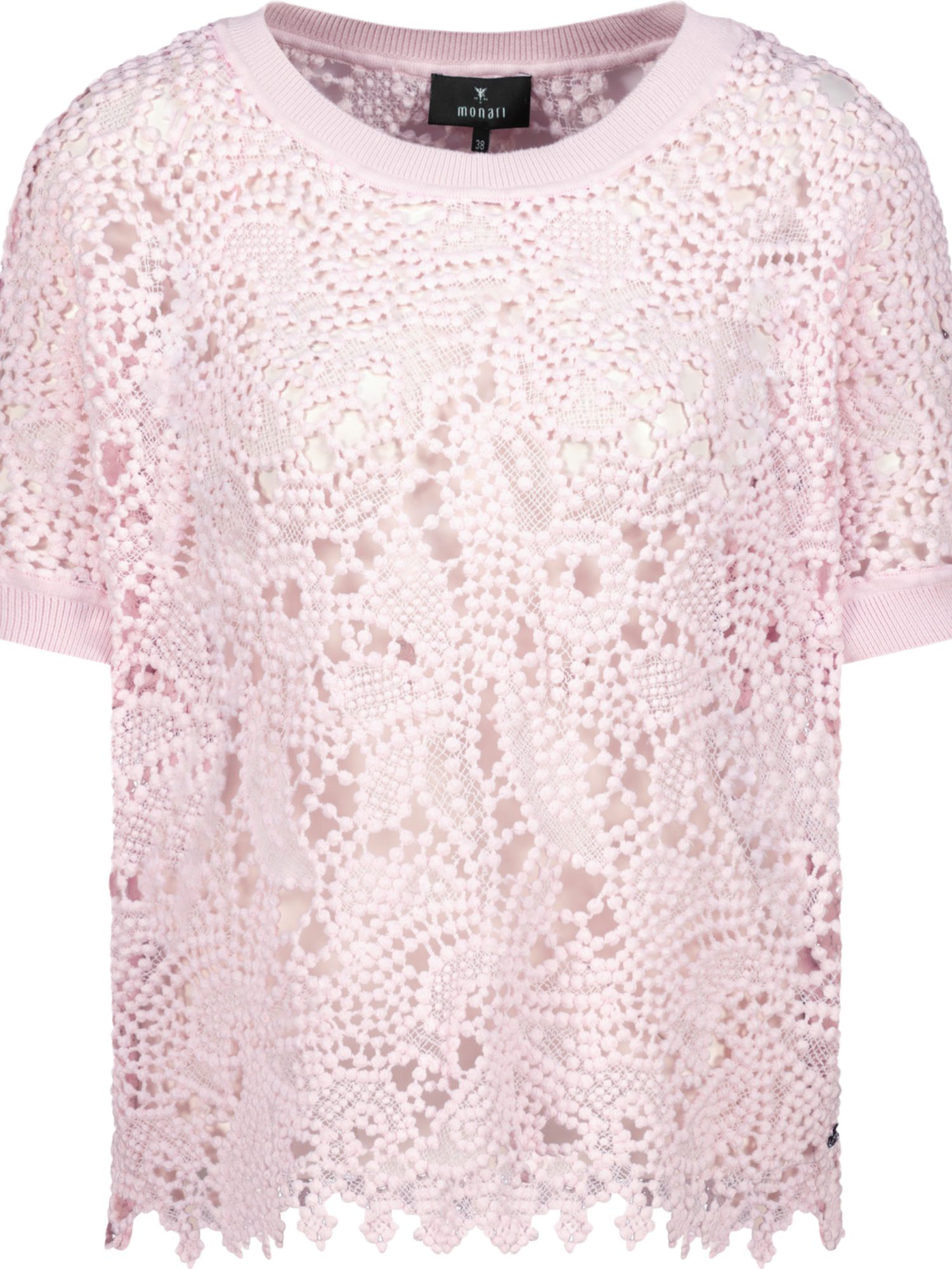 Monari Strickpullover rosa,Casual,Baumwolle,Strukturiert,Rundhals,Kurz,Regular Fit